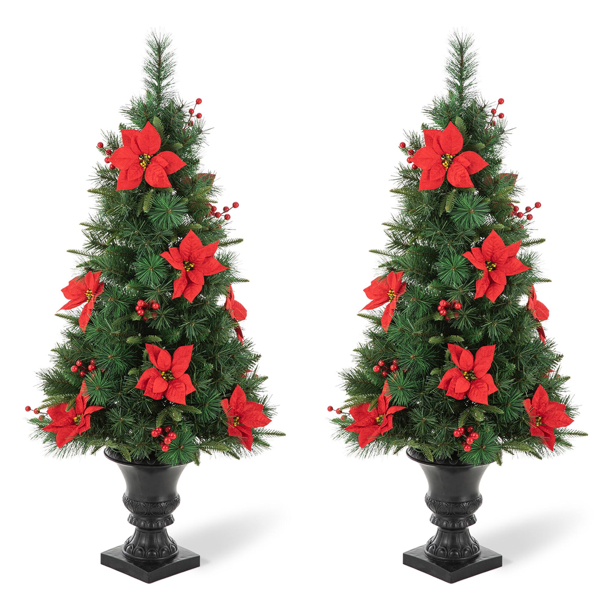 2 Pack 4ft. Pre-Lit Pine Artificial Christmas Porch Tree, Warm White LED Lights