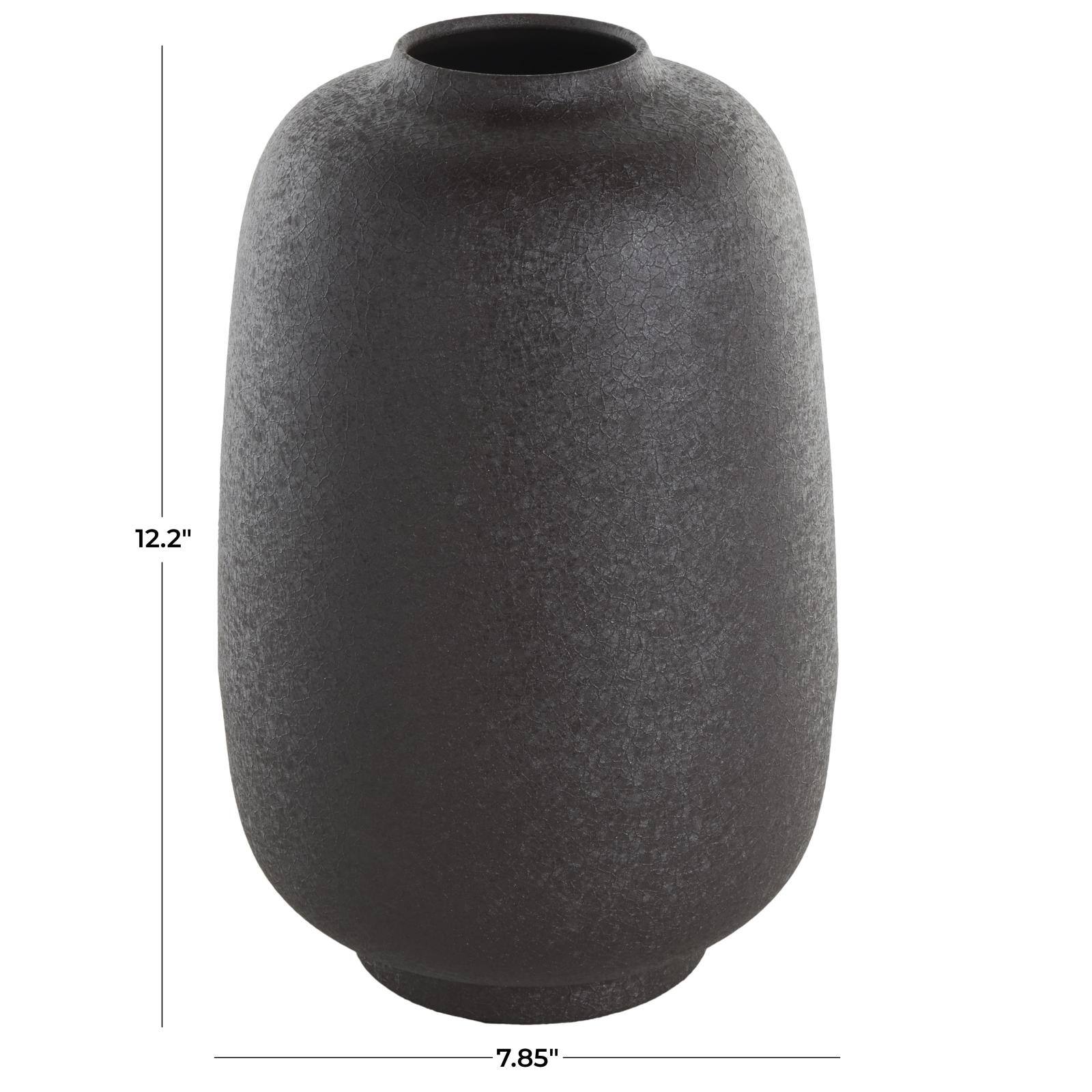 12&#x22; Black Textured Rounded Metal Vase