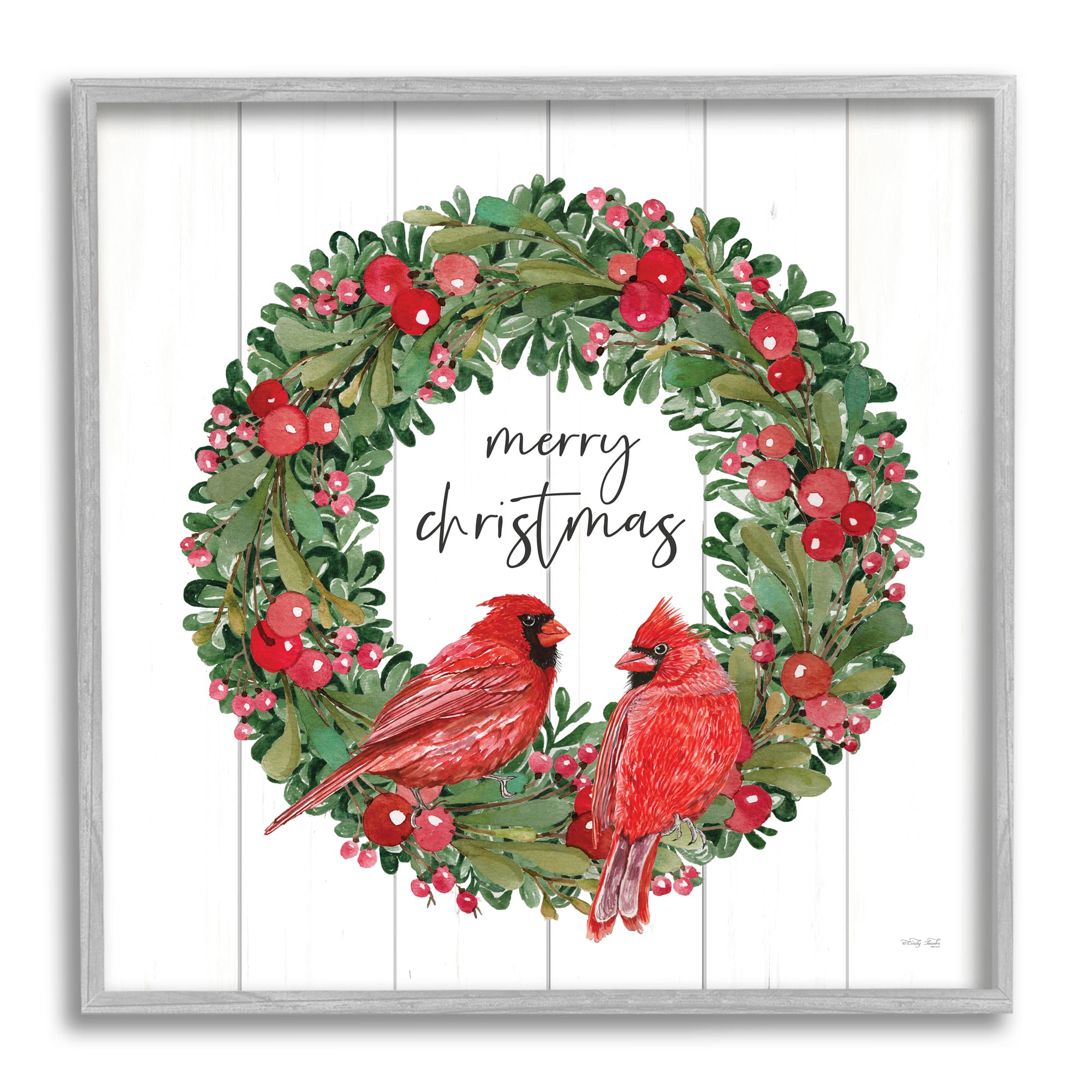 Stupell Industries Merry Christmas Red Cardinal Wreath Framed Giclee Art