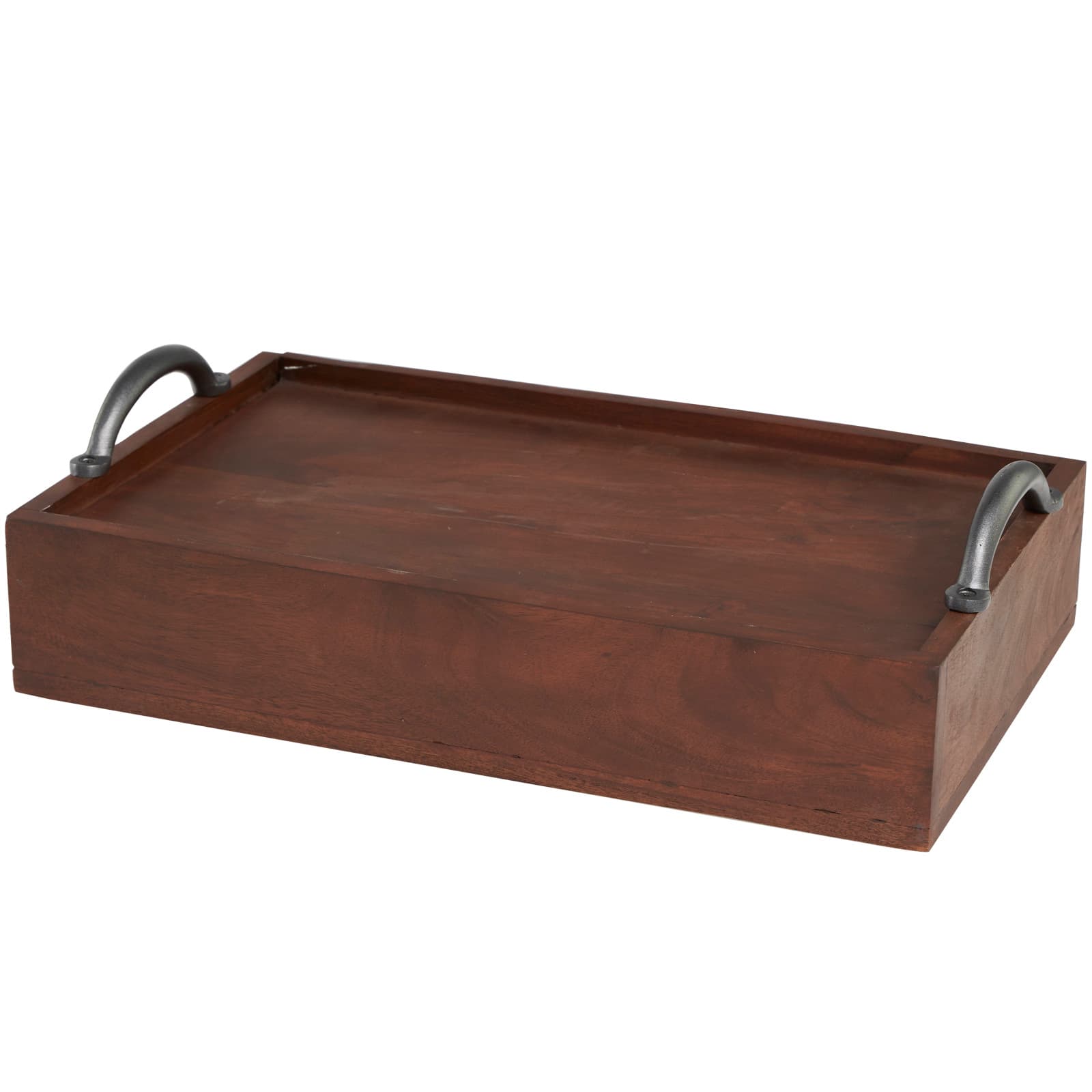 18&#x22; Brown Wood Hidden Drawer Tray with Black Metal Handles