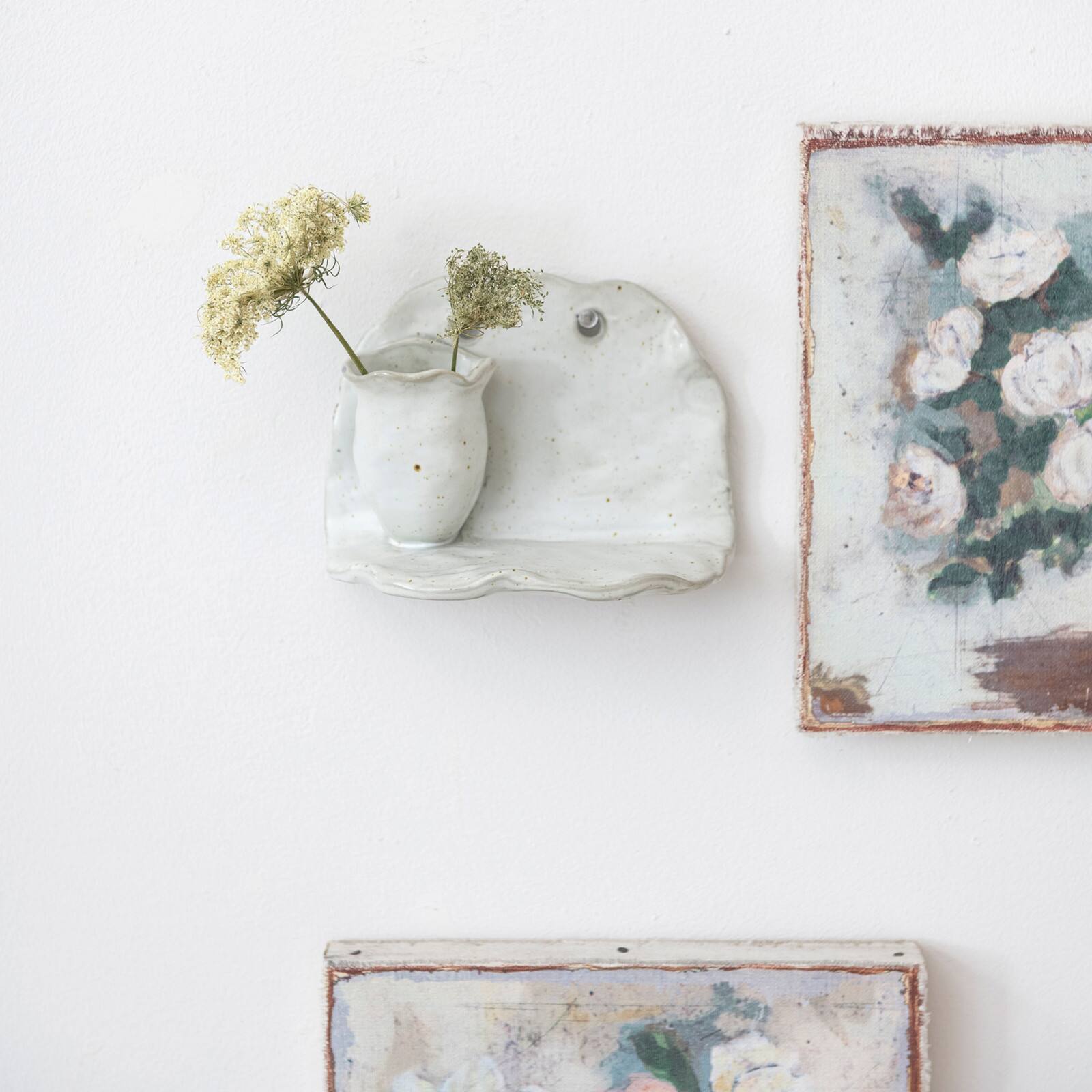 Hello Honey&#xAE; 6.5&#x22; Ivory Stoneware Wall Shelf with Vase