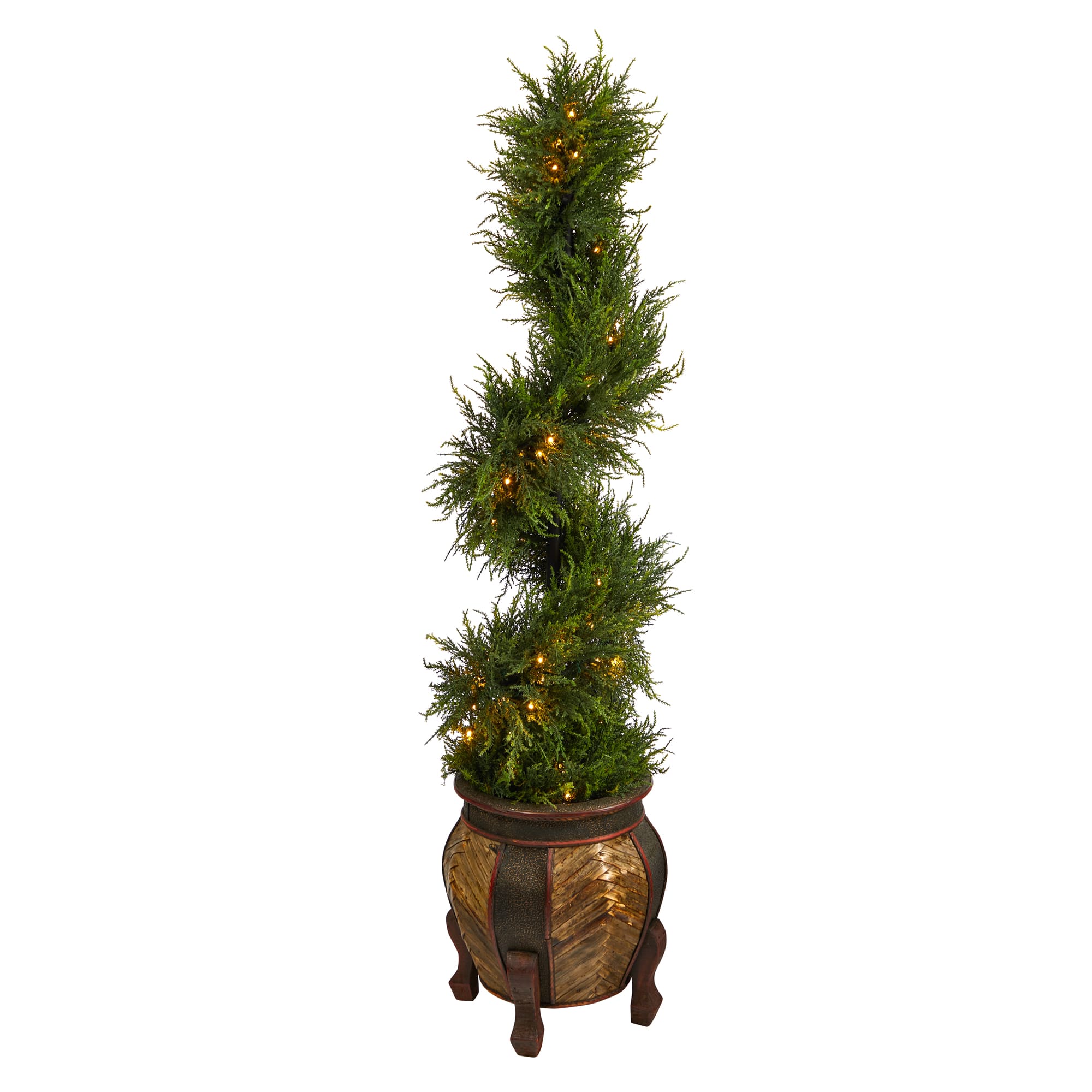 4.5ft. Spiral Cypress Artificial Tree in Decorative Planter with 80 Clear LED Lights UV Resistant (Indoor/Outdoor) Michaels