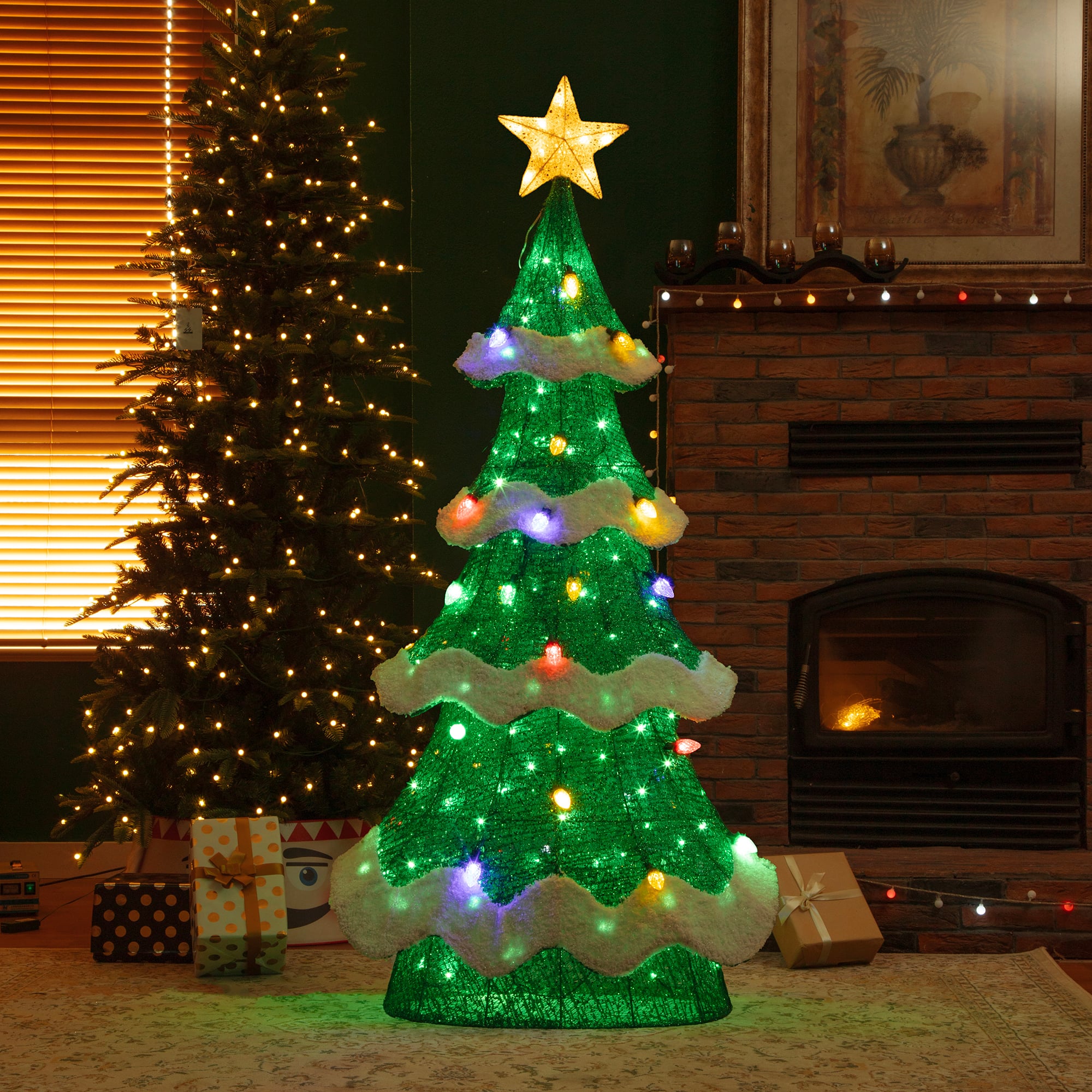 Glitzhome&#xAE; 74.5&#x22;H Lighted Christmas 3D Mesh Tree Outdoor Decor