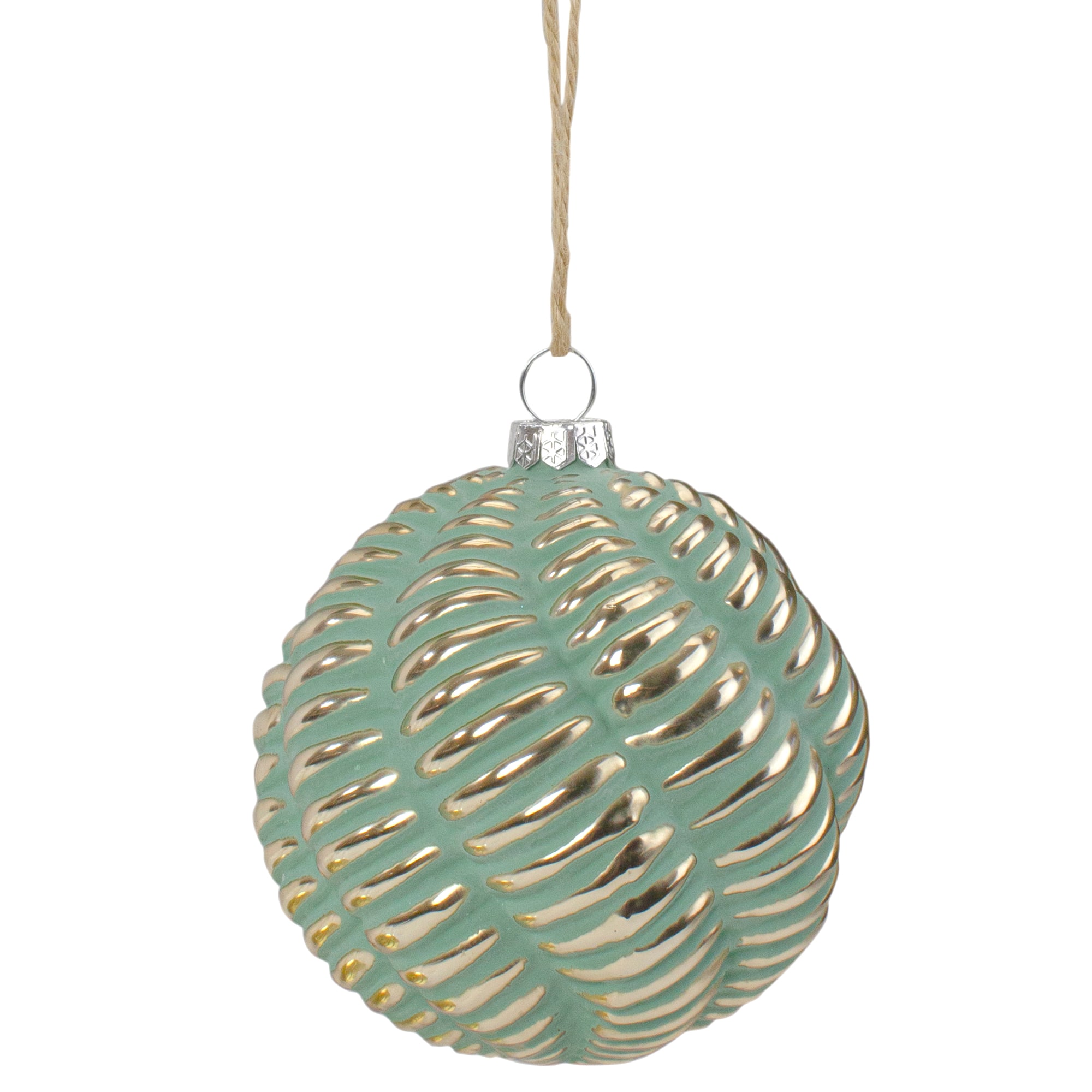 4" Green and Gold Glass Ball Christmas Ornament
