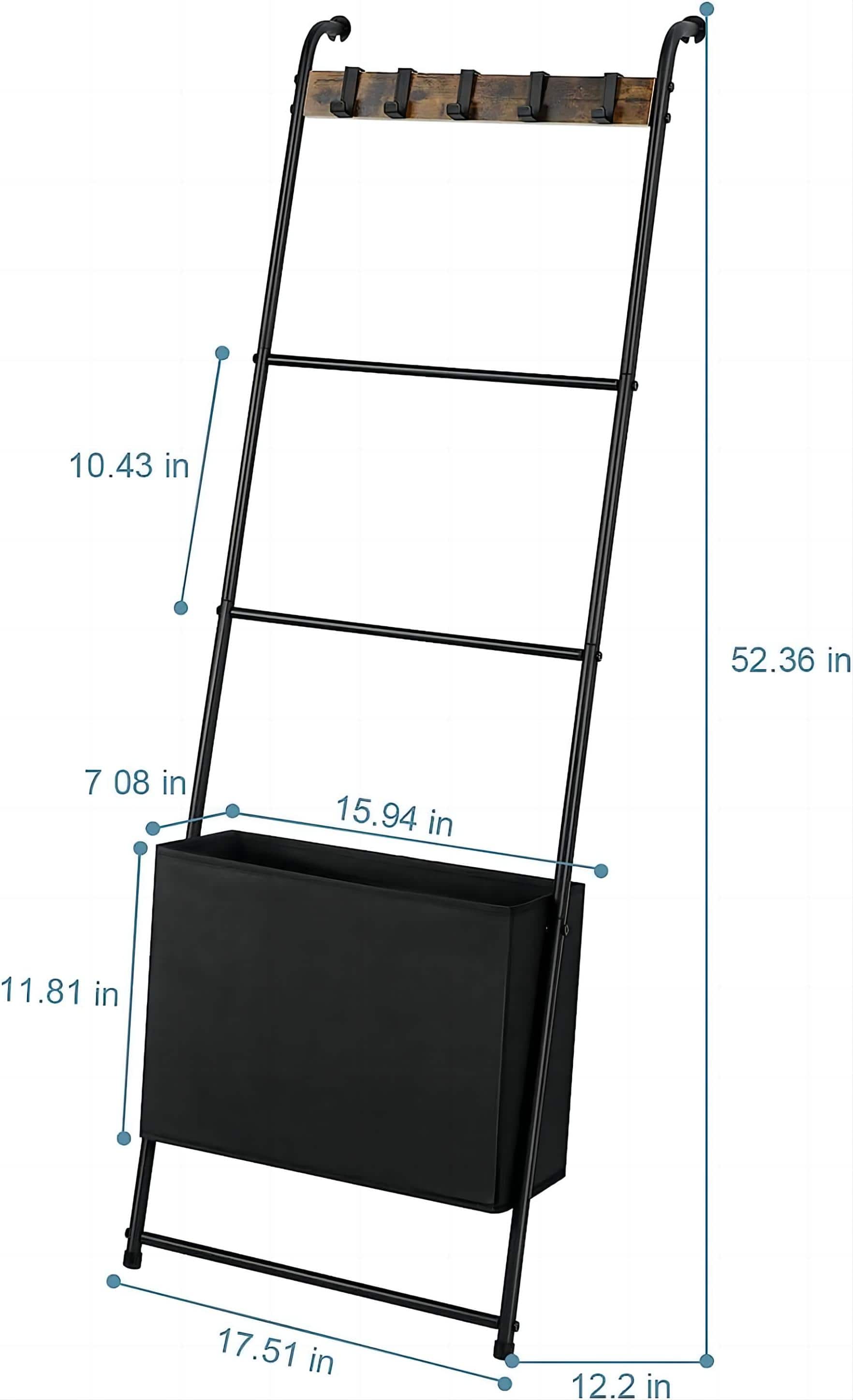 NEX&#x2122; 55&#x22; Decorative Ladder with 5 Hanging Hooks &#x26; Basket