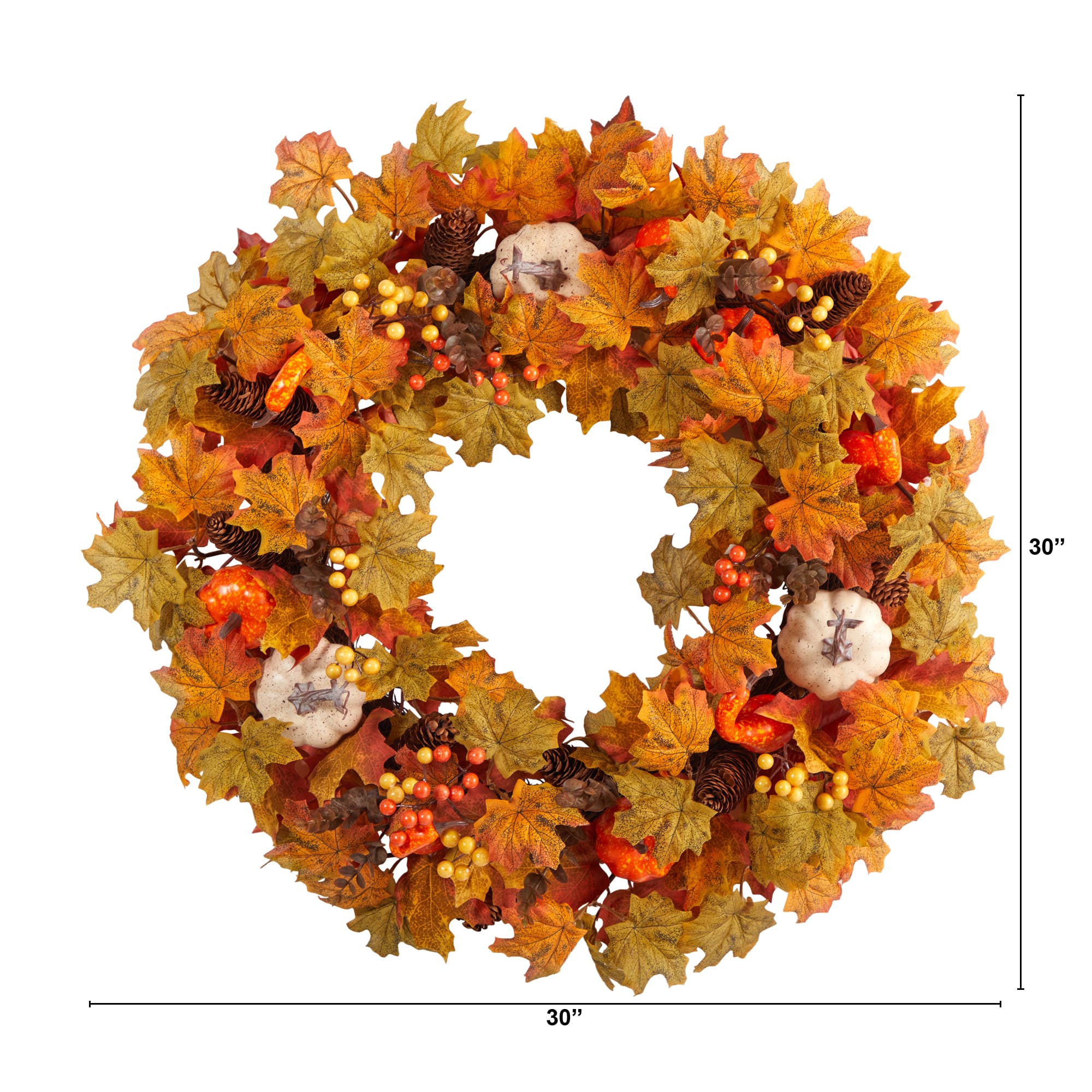 30" Autumn Pumpkin & Maple Leaf Fall Wreath
