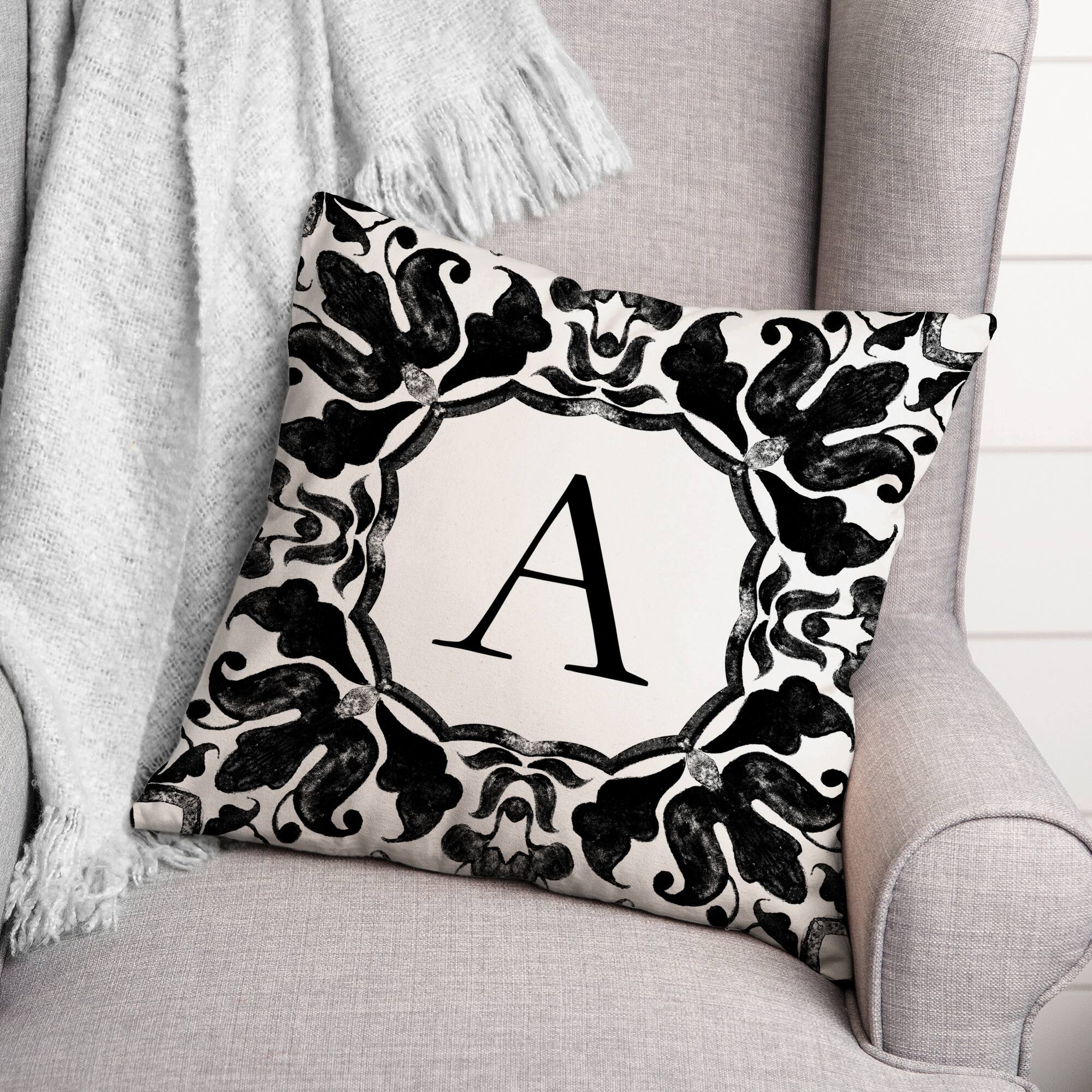 Black & White Monogram Indoor/Outdoor Pillow