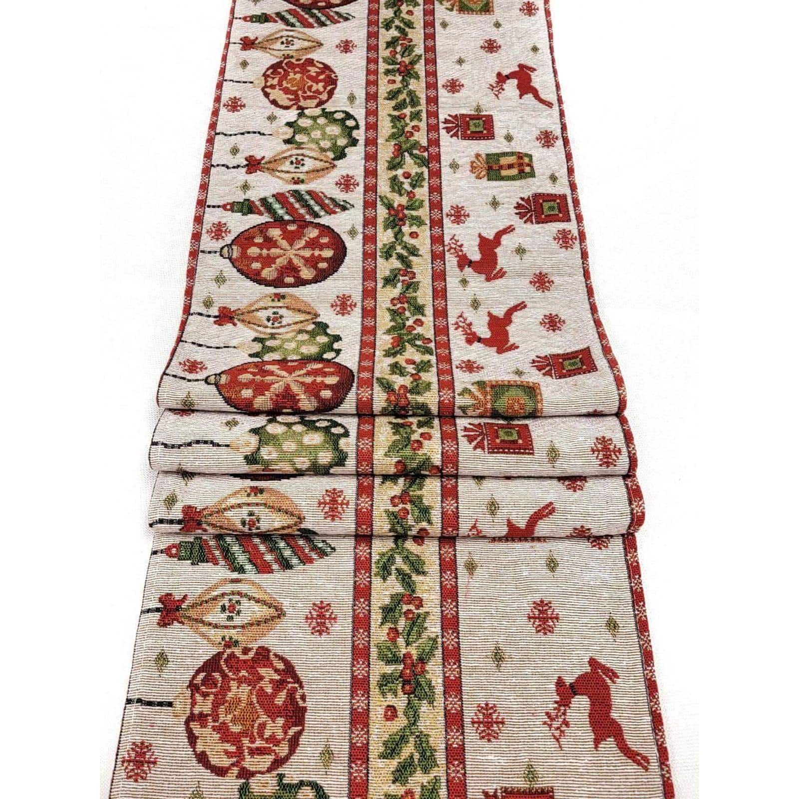 Wizardi 13.75" x 67" Christmas Table Runner with Holiday Icons