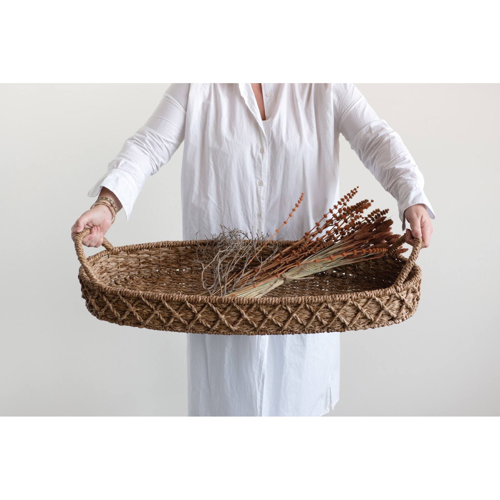 Hello Honey® 32" Decorative Oval Woven Seagrass Tray with Handles