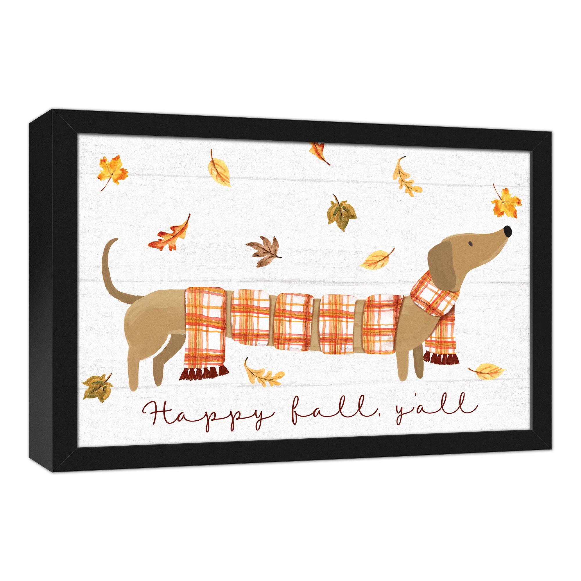 Plaid Scarf Weenie Dog Wrap 19.73&#x22;  x13.73&#x22; Black Framed Canvas