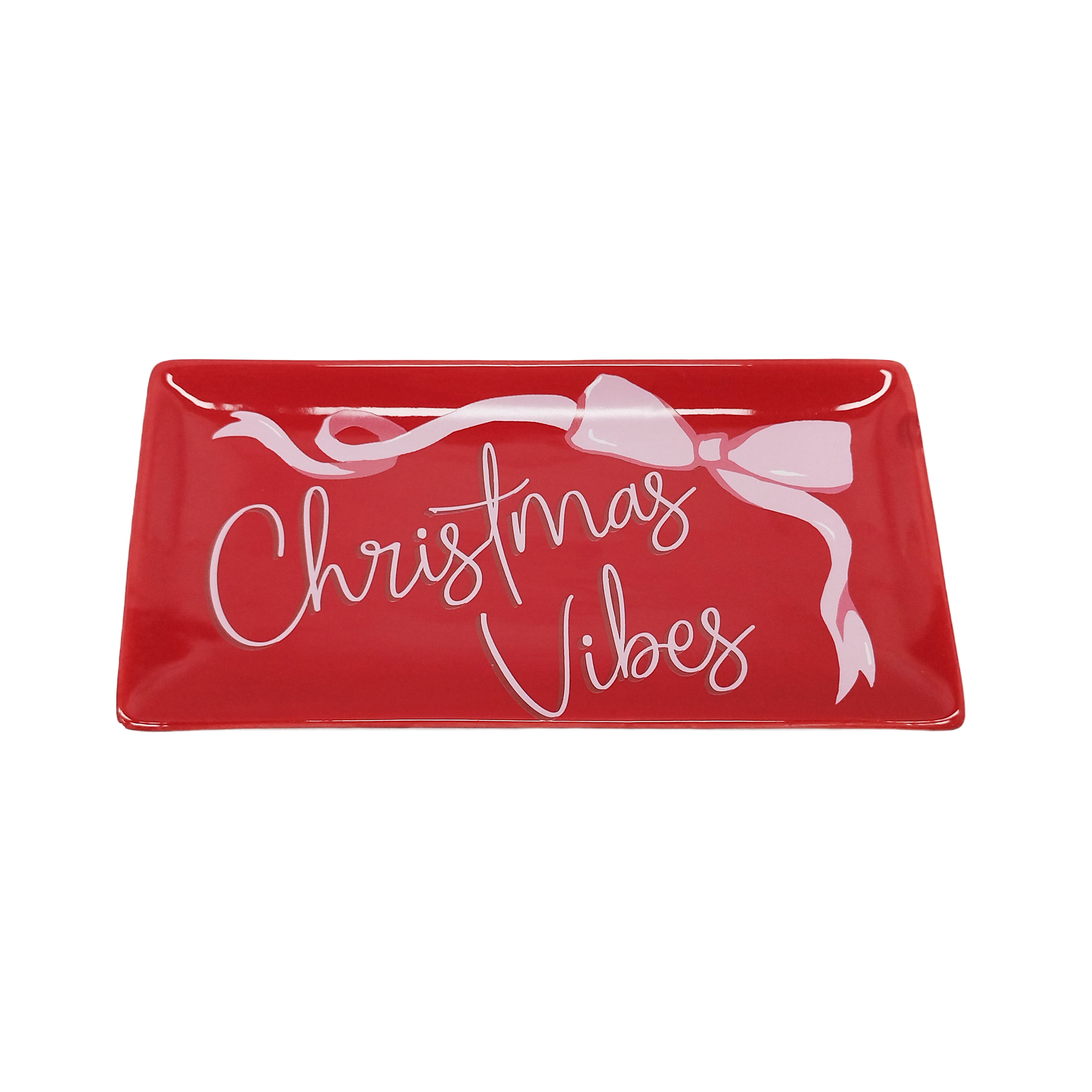 10.25&#x22; x 4.75&#x22; Pink Bow Serving Plate