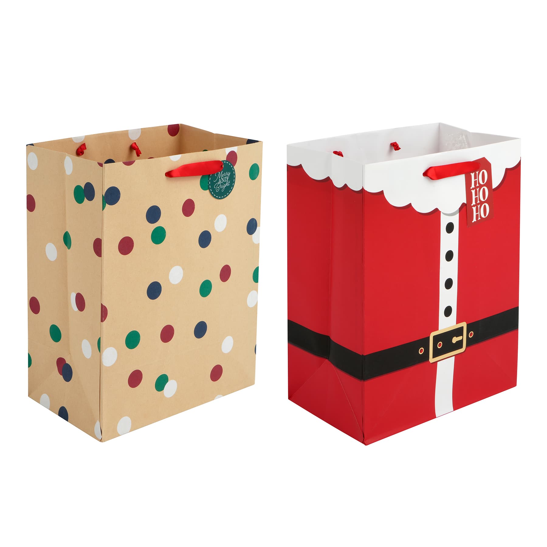 10&#x22; Polka Dot &#x26; Santa Suit Gift Bag Set by Celebrate It&#xAE;