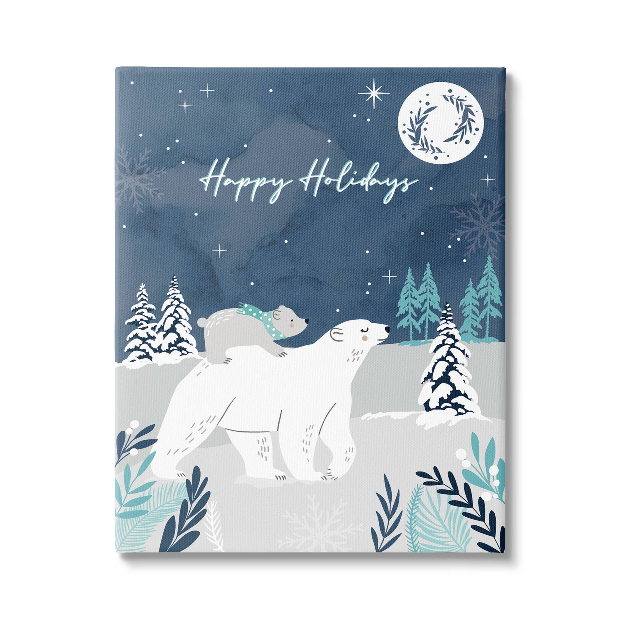 Stupell Industries Happy Holidays Winter Snow Bears Canvas Wall Art