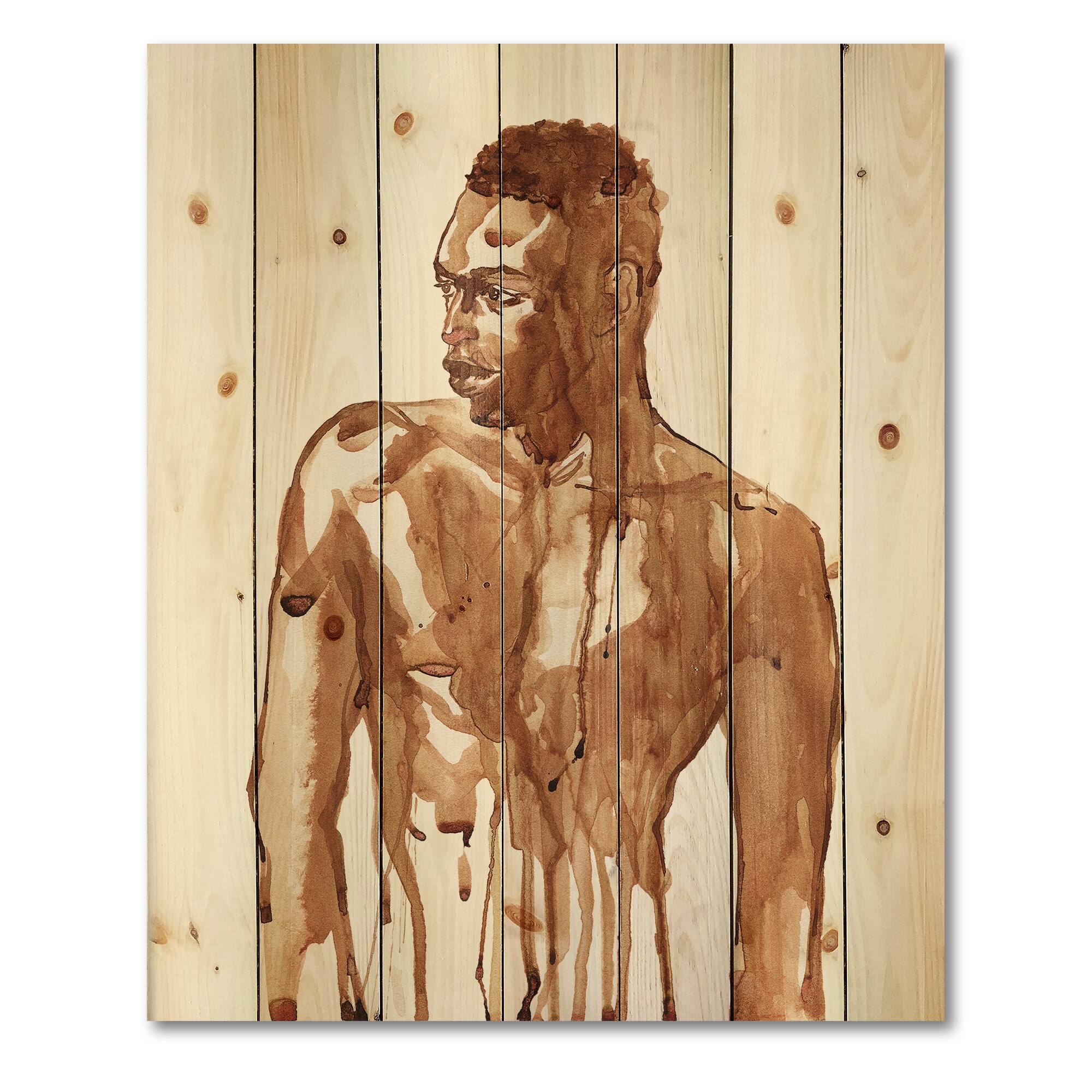 Designart - Handsome African Man Portrait On White II - Modern Print on Natural Pine Wood