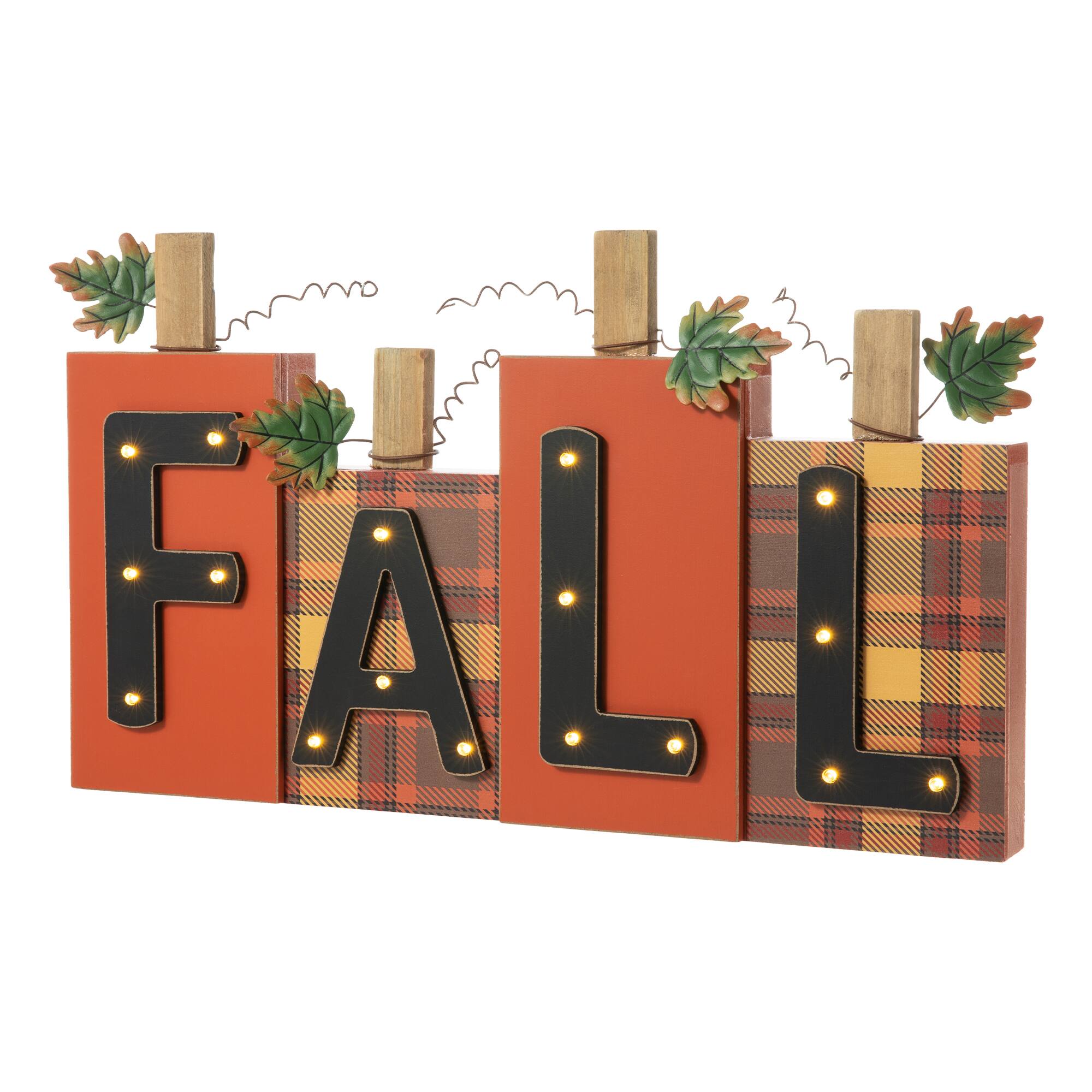 Glitzhome® 18" Lighted Wooden Fall Pumpkins Table Décor