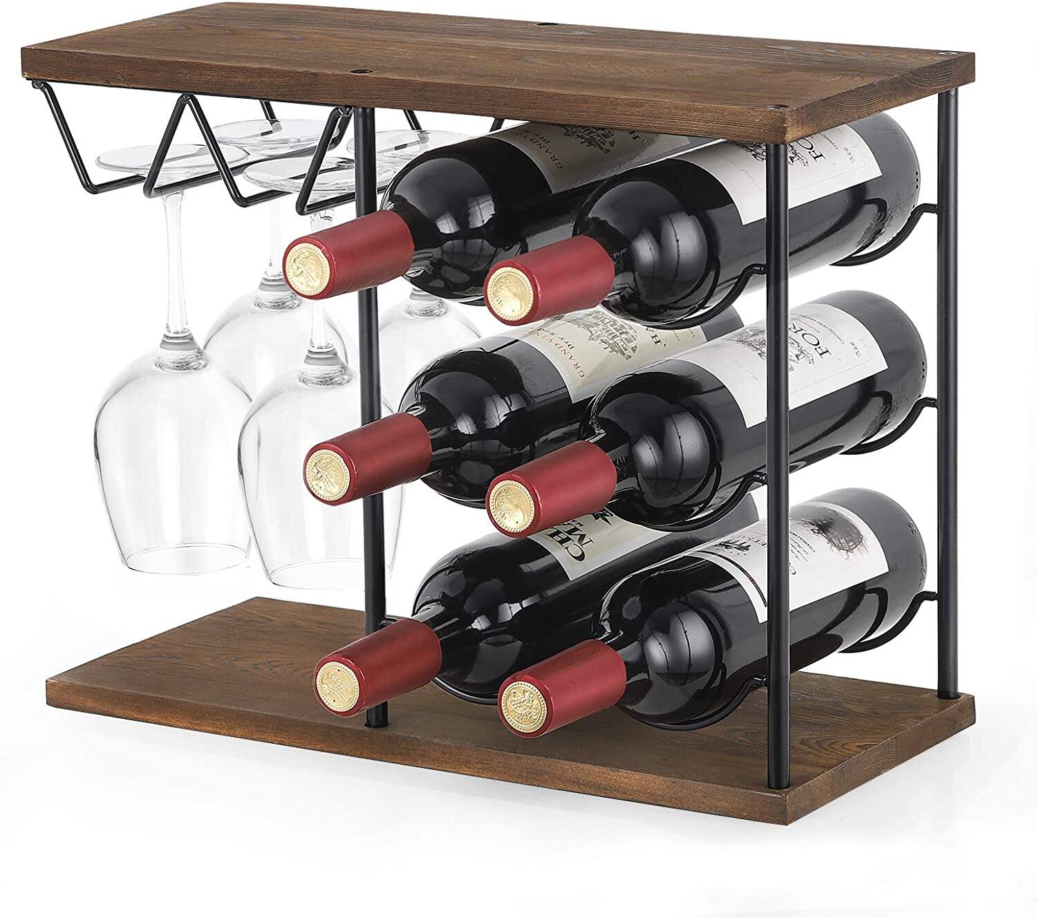 Brown Countertop Freestanding Wine Rack 