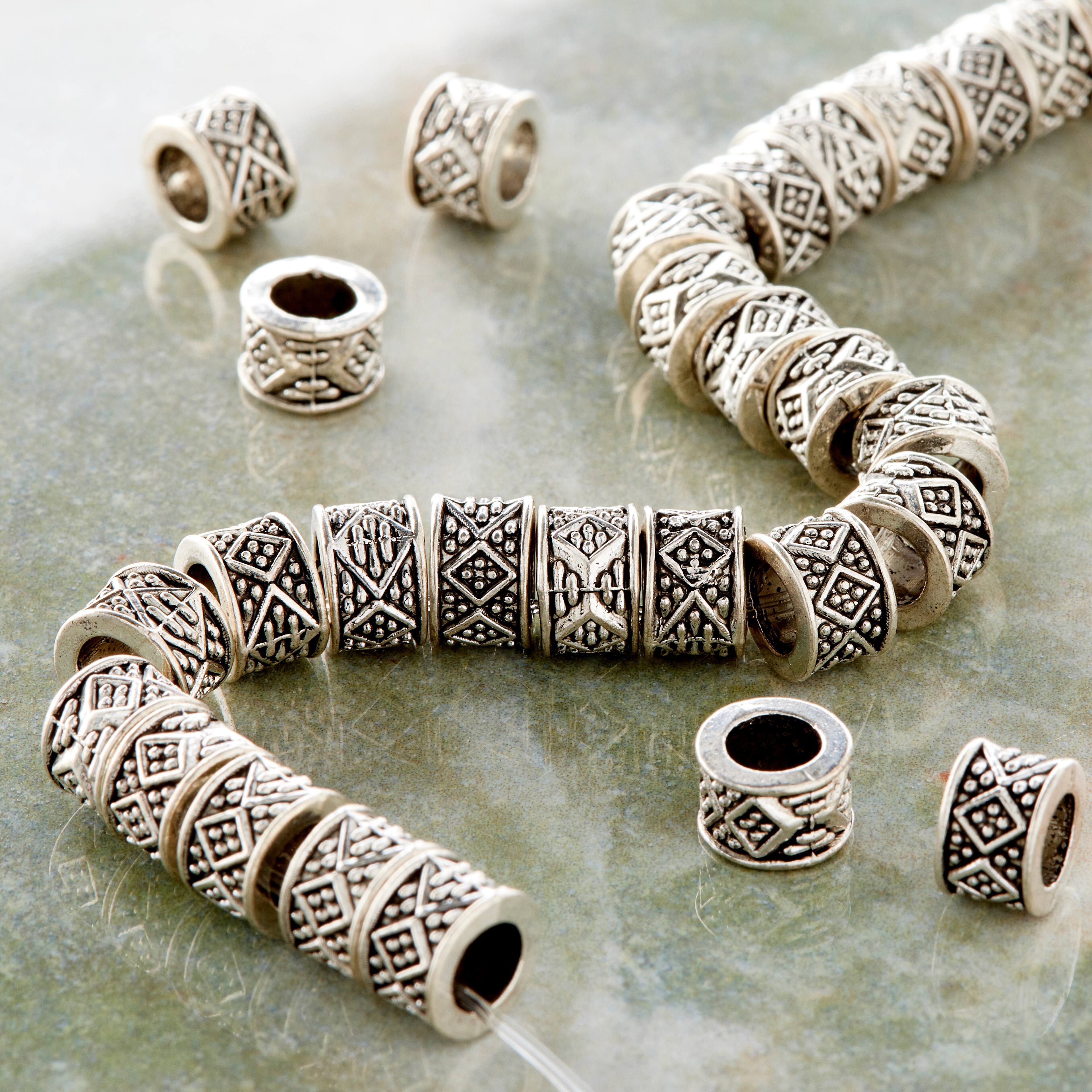 Silver Plated Carved Rondelle Beads, 8mm by Bead Landing&#x2122;