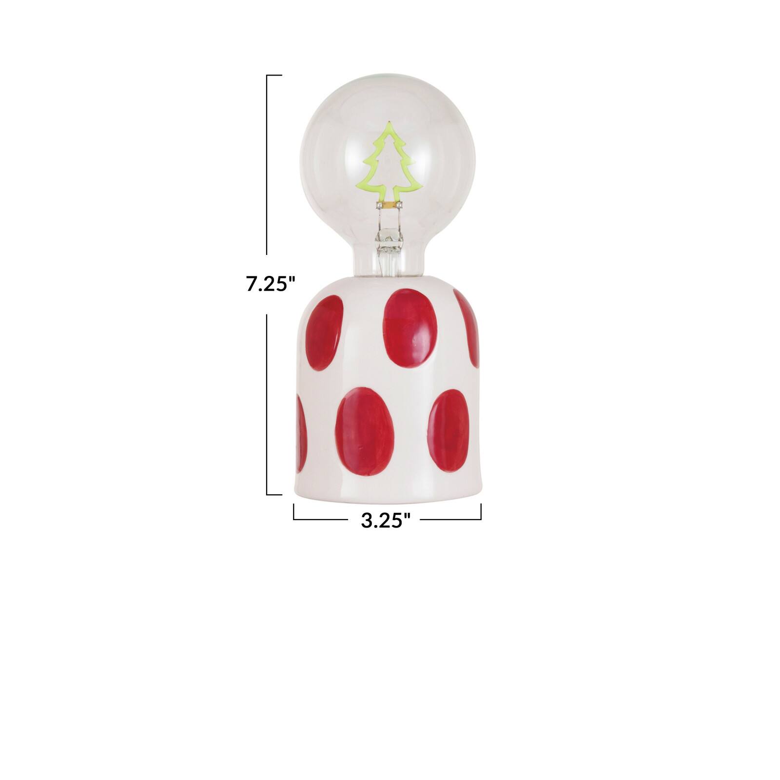 Hello Honey&#xAE; 7.25&#x22; White &#x26; Red Dots Stoneware Lamp with Tree Shaped LED Filament Lightbulb