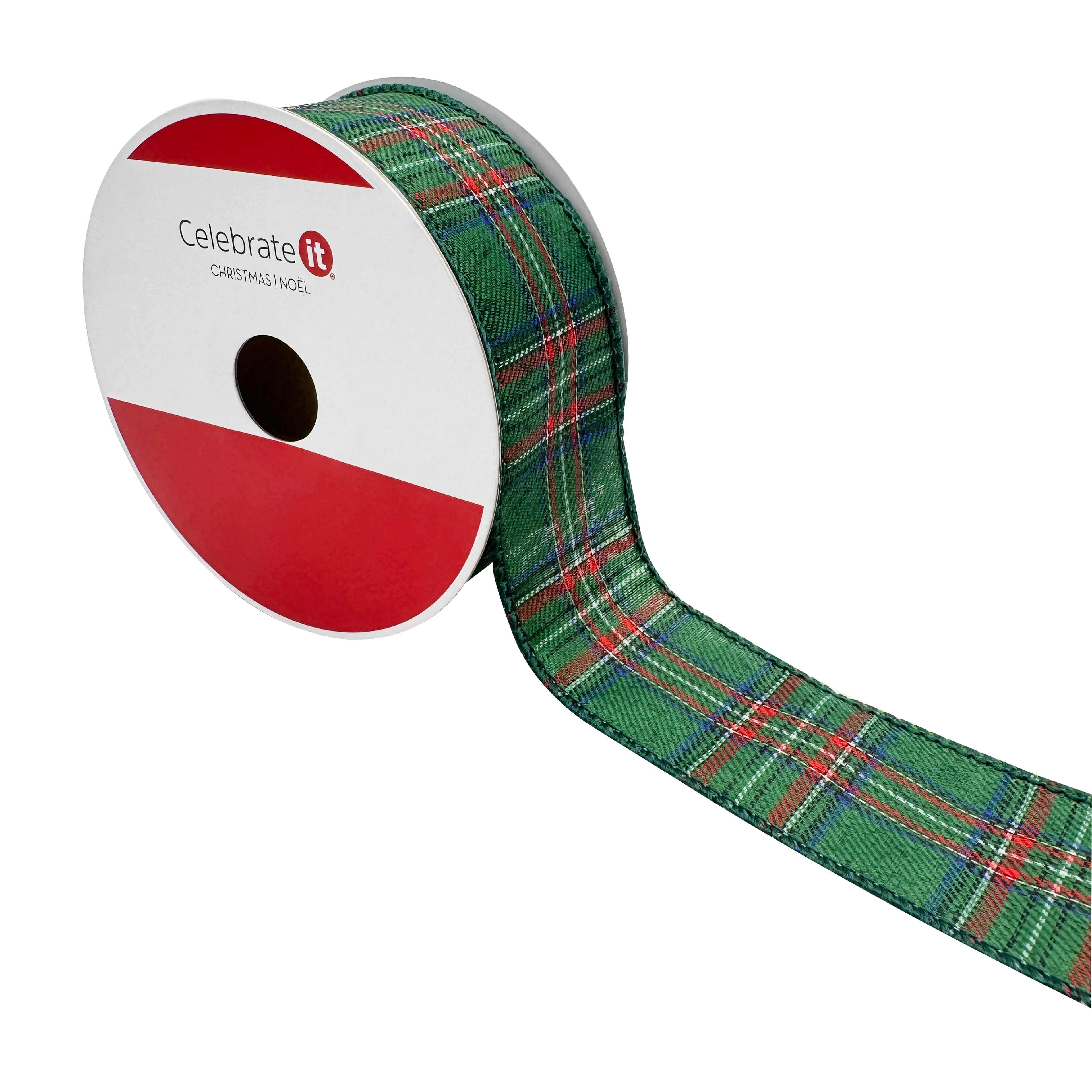 1.5&#x22; x 30ft. Green Tartan Wired Ribbon by Celebrate It&#xAE;