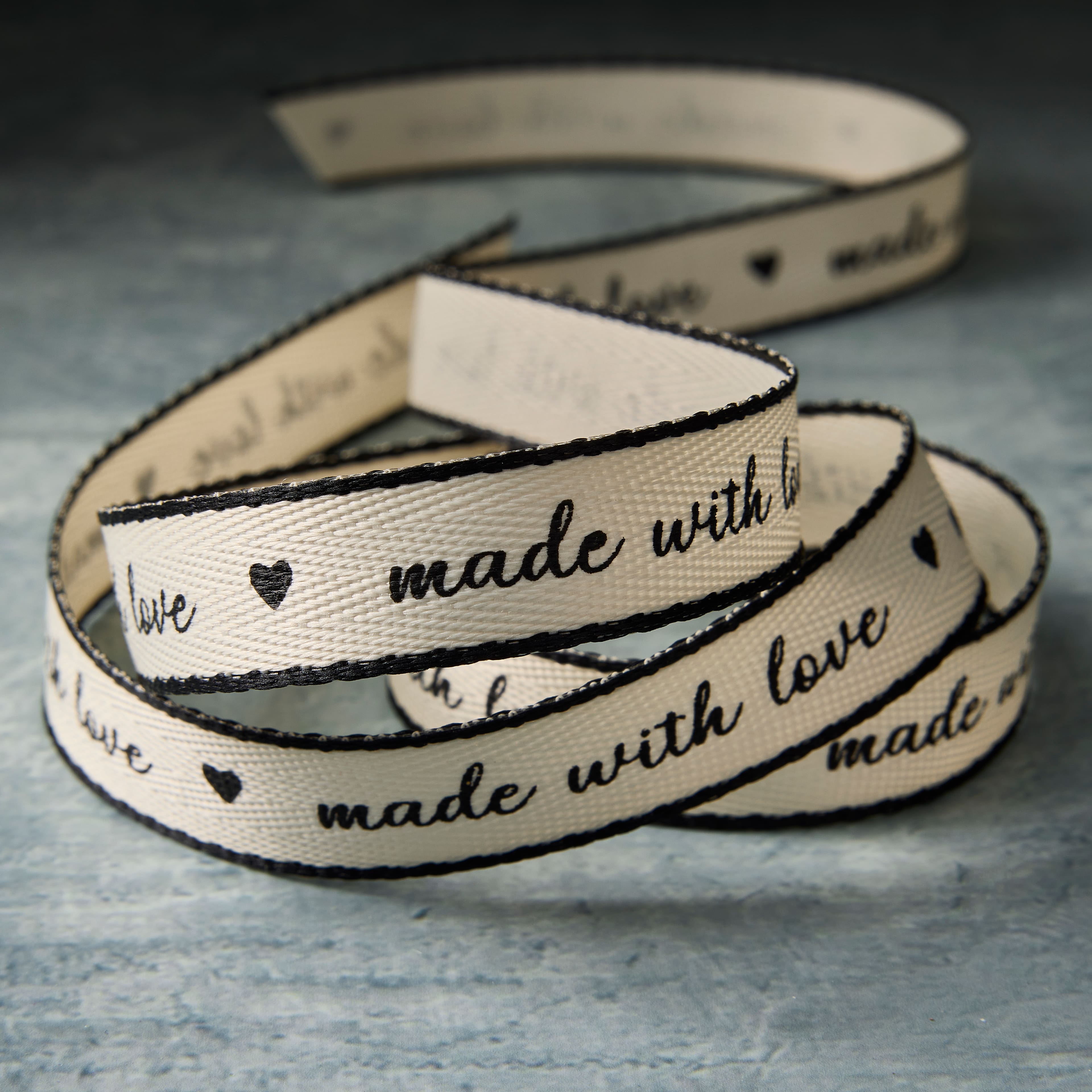 5/8&#x22; x 7yd. Black Made With Love Faux Linen Ribbon by Celebrate It&#xAE; Classic