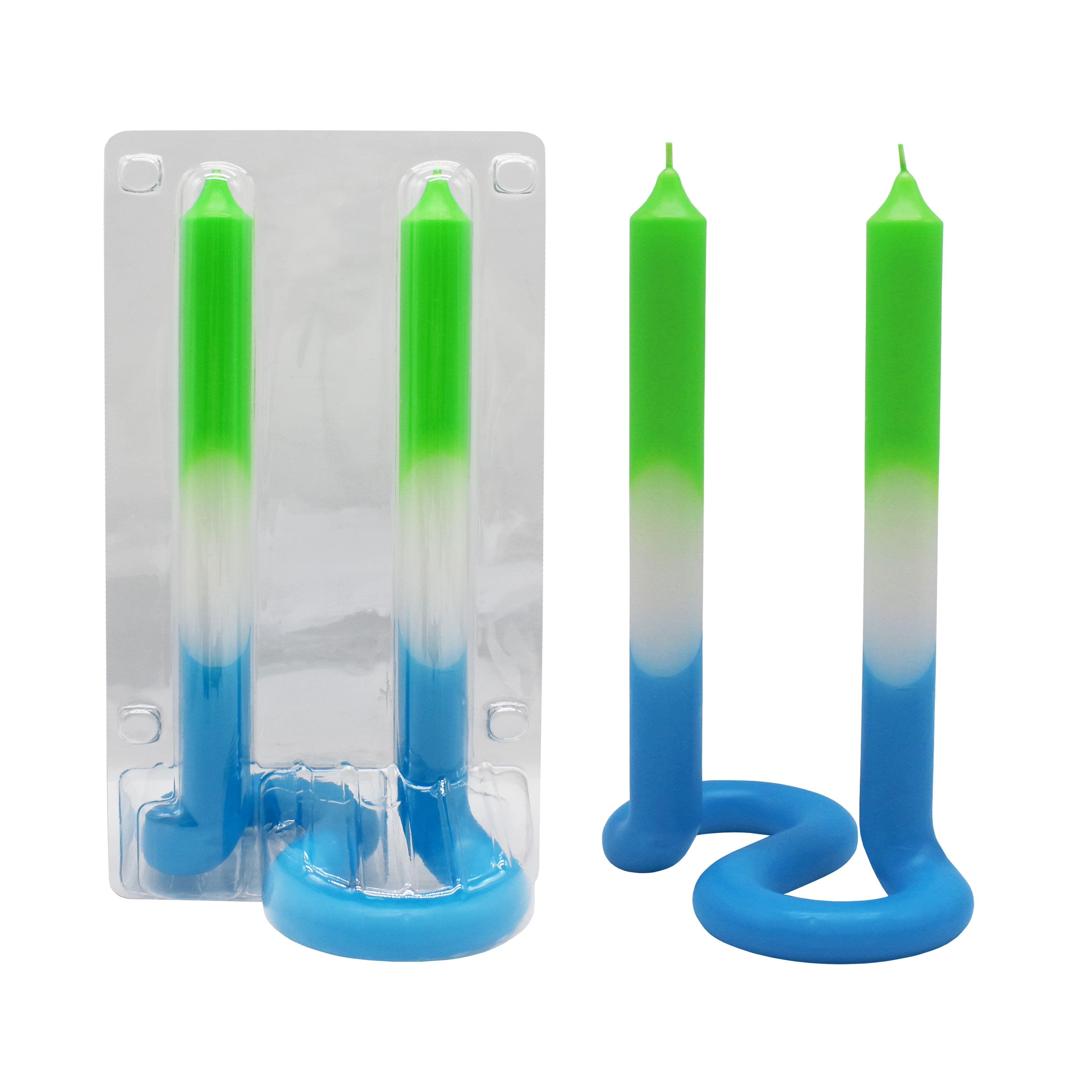10&#x22; Green, White &#x26; Blue Neon Double Taper Candle by Ashland&#xAE;