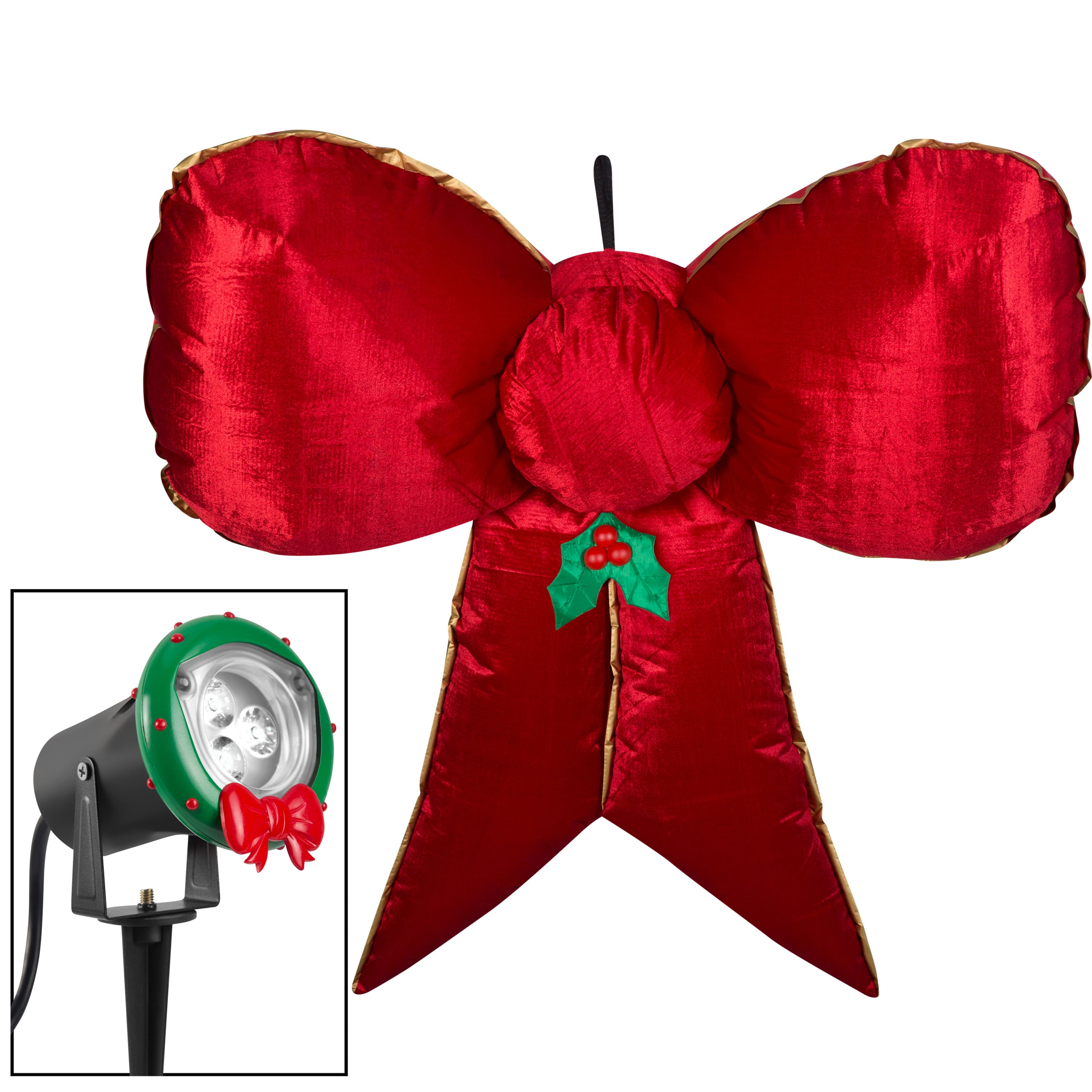 4.5ft. Airblown&#xAE; Inflatable Mixed Media Hanging Velvet Bow with External Spotlight