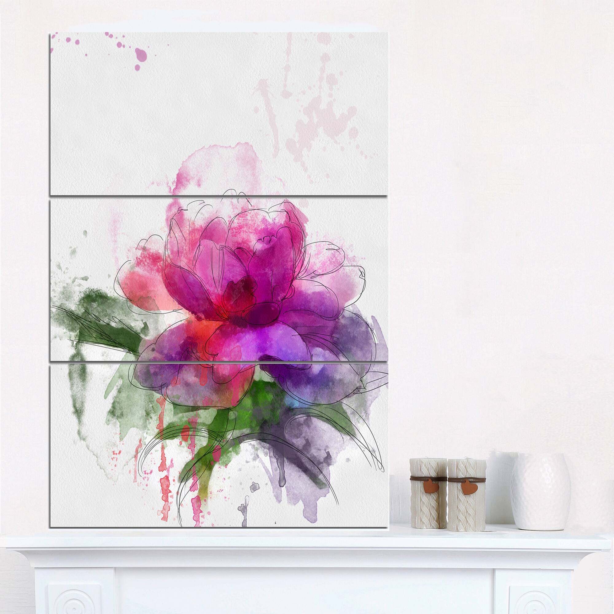 Designart - Purple Peony Sketch - Flowers Canvas Wall Artwork