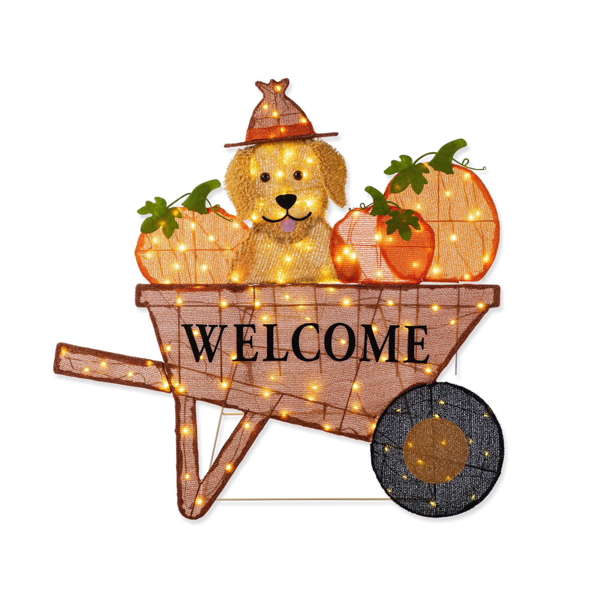 Glitzhome&#xAE; 36.25&#x22; Lighted Fall Pumpkin Wheel Barrow Outdoor Decor with Warm White LED Lights