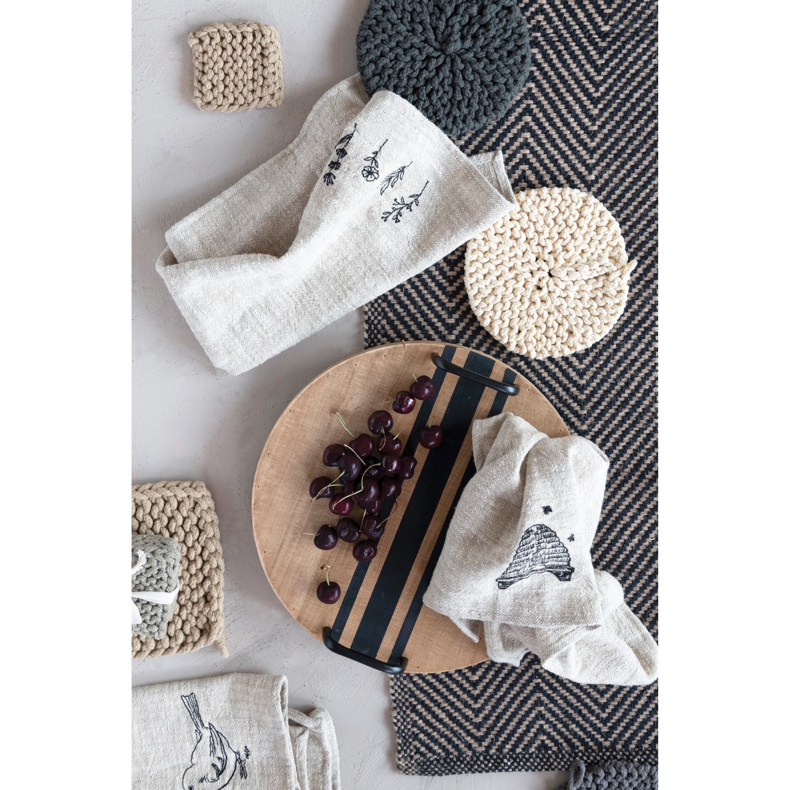 Hello Honey® 16" Decorative Wood Tray with Black Lines & Handles