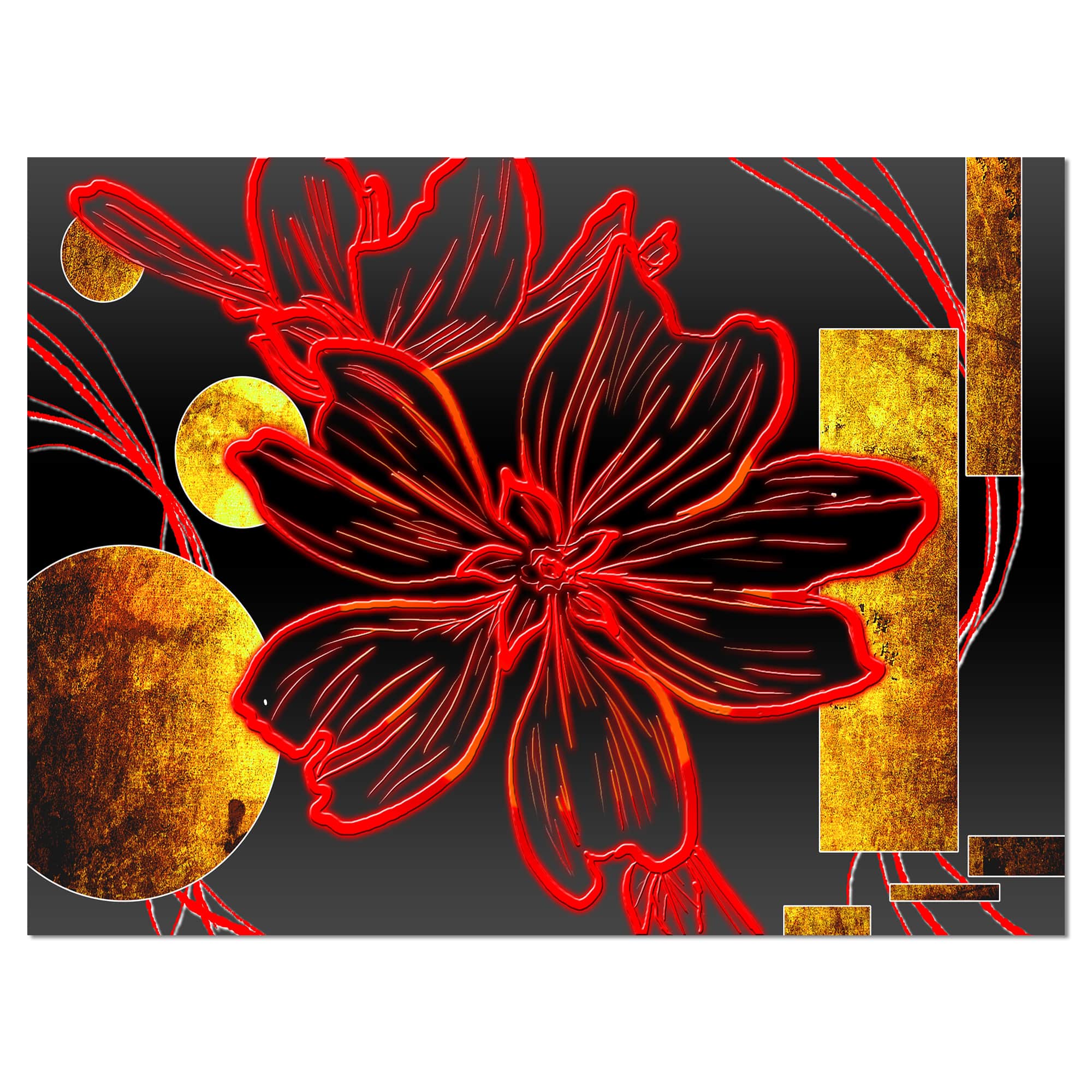 Designart - Abstract Red Flower Painting - Large Floral Canvas Art Print