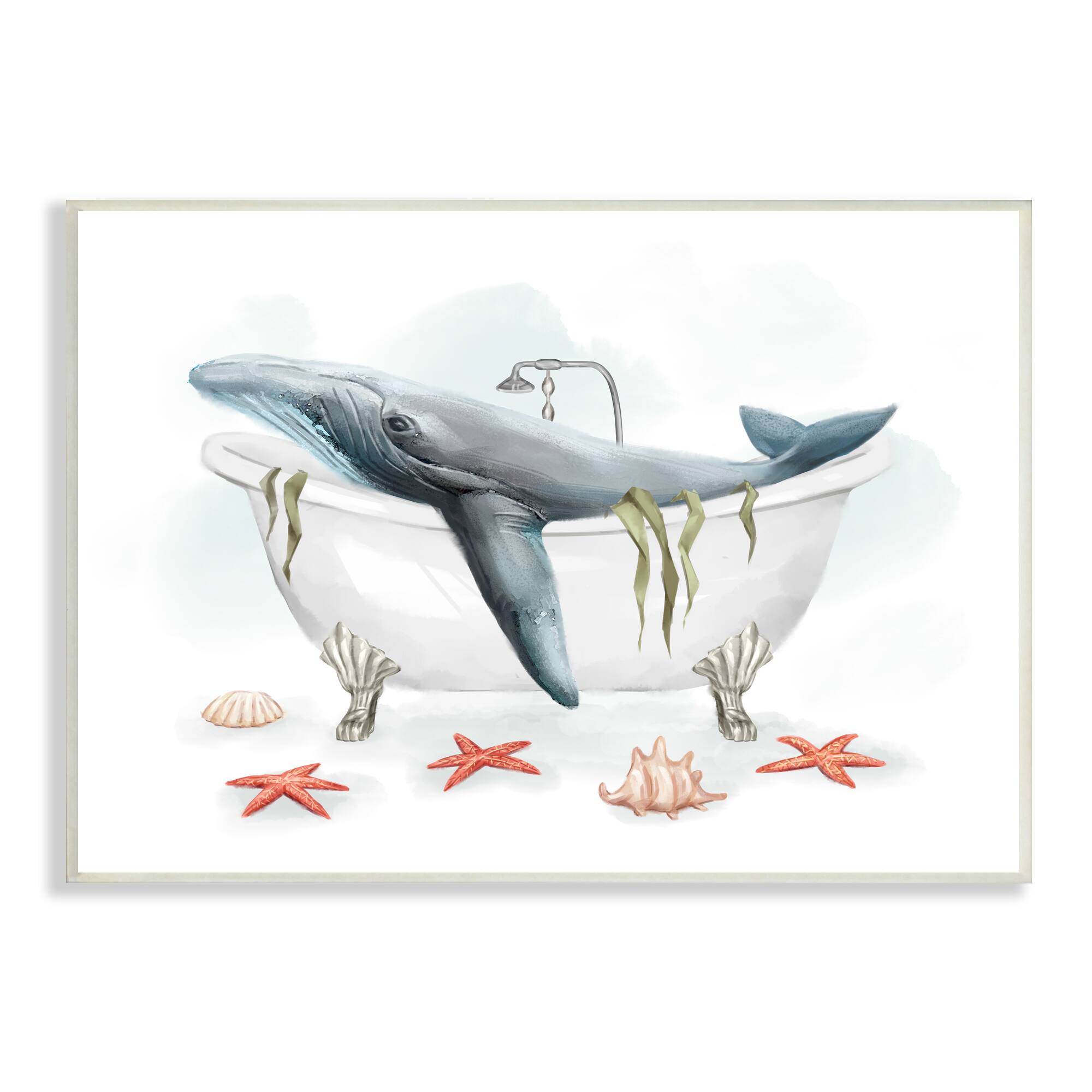 Stupell Industries Whale in Nautical Tub Seafoam Starfish Shells Wall Plaque