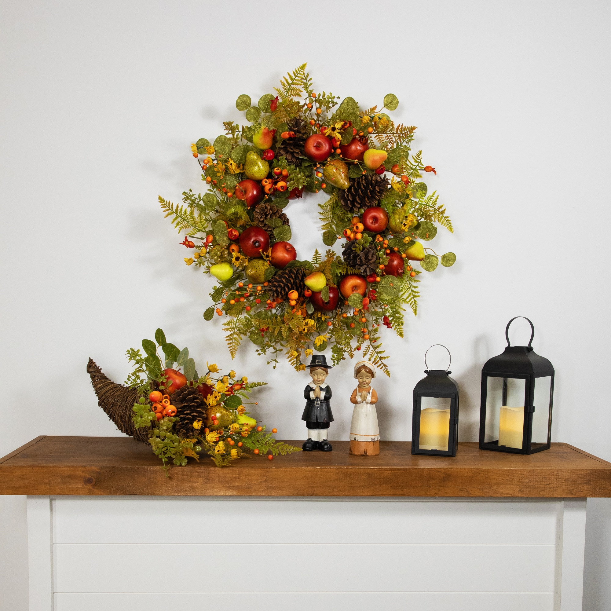 20&#x22; Apple &#x26; Pear Cornucopia Fall Harvest Decoration