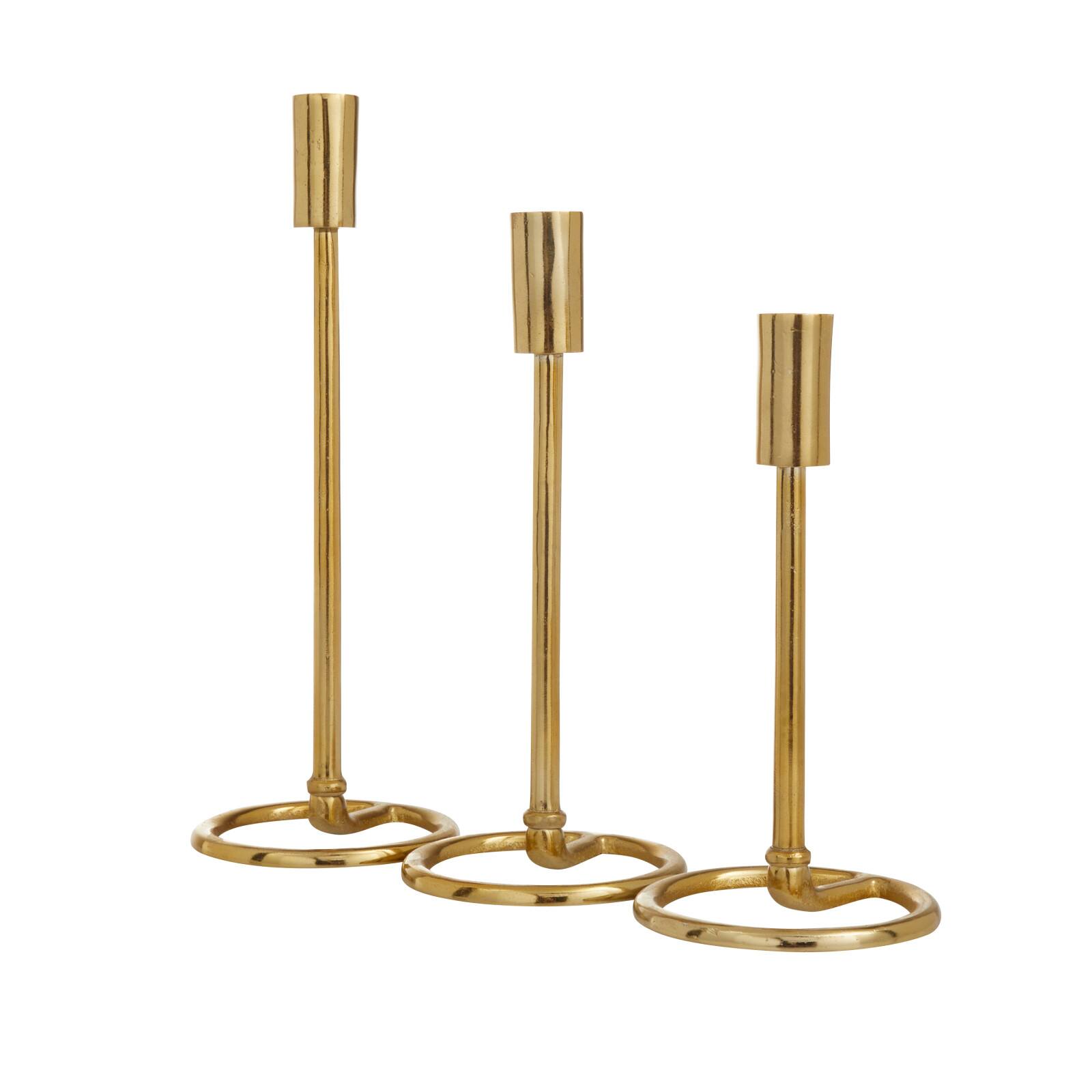Set of 3 Gold Aluminum Contemporary Candle Holders, 14" x 5" x 5"