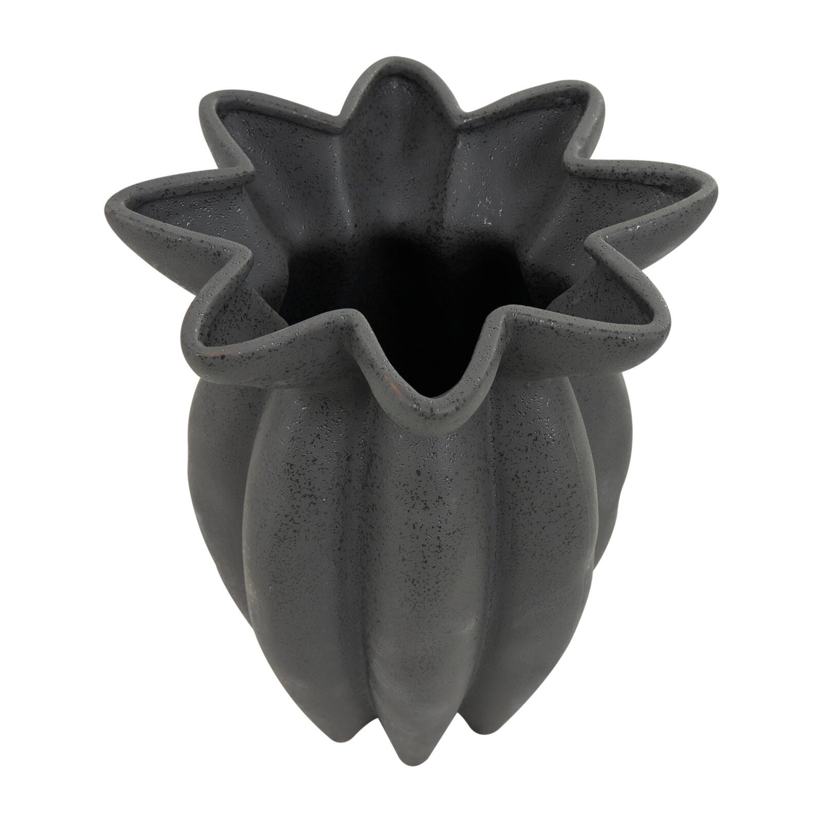 12&#x22; Black Ceramic Speckle Textured Vase with Tulip Style Opening