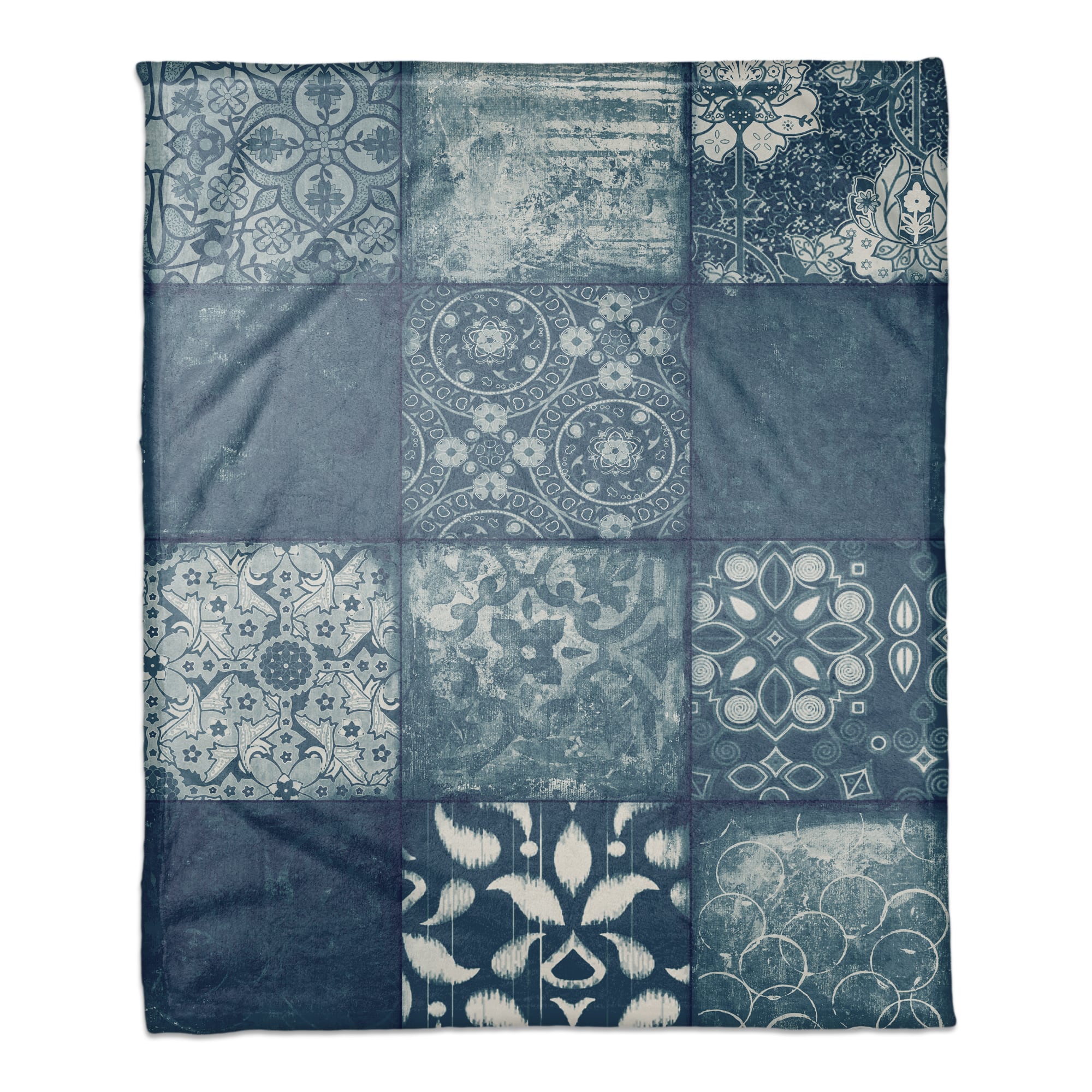 Indigo Panel Coral Fleece Blanket
