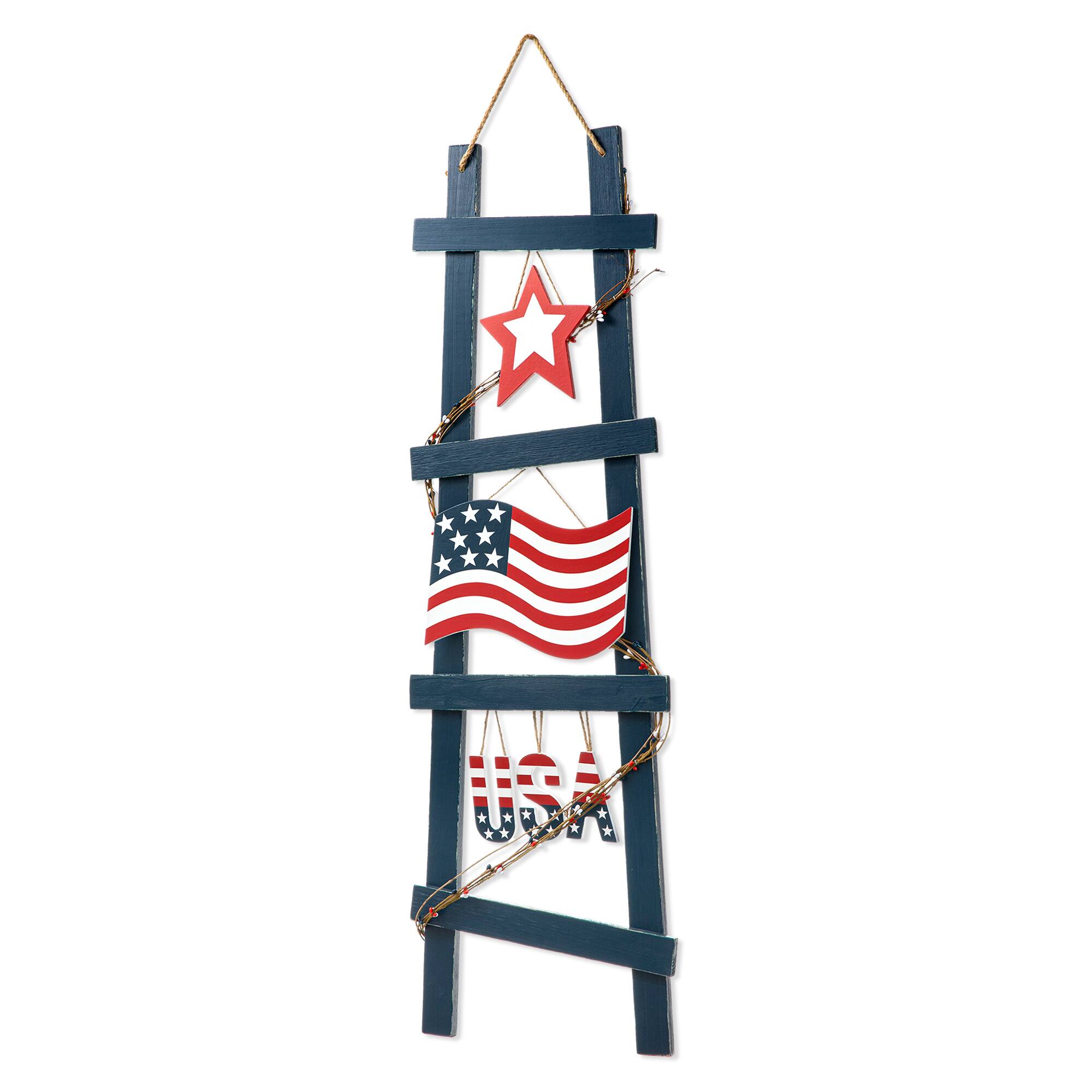 Glitzhome&#xAE; 36&#x22; Patriotic Americana Ladder-Shaped Porch D&#xE9;cor