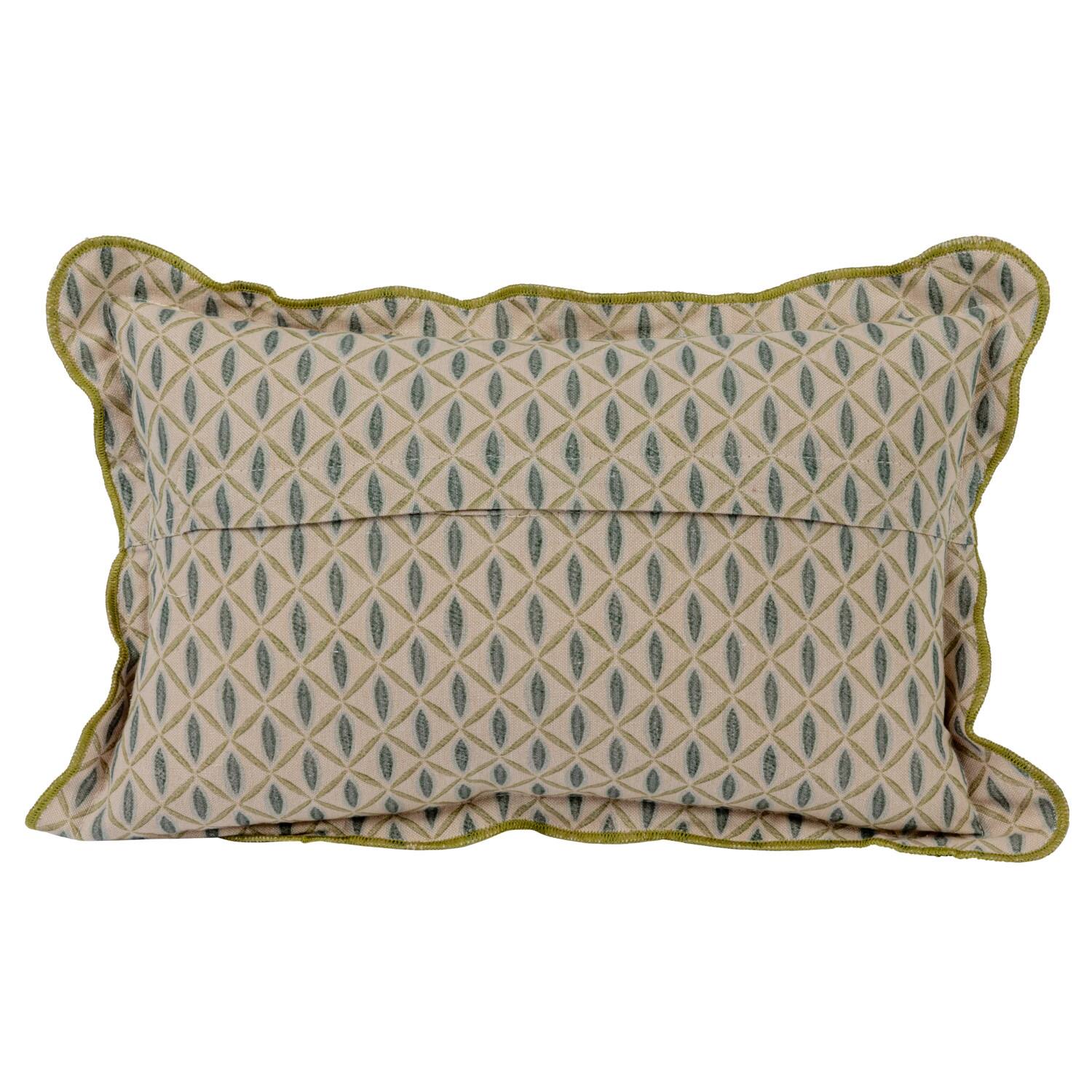 Hello Honey® Embroidered Bird Cotton Chambray Printed Lumbar Pillow with Patterned Back & Scalloped Edge