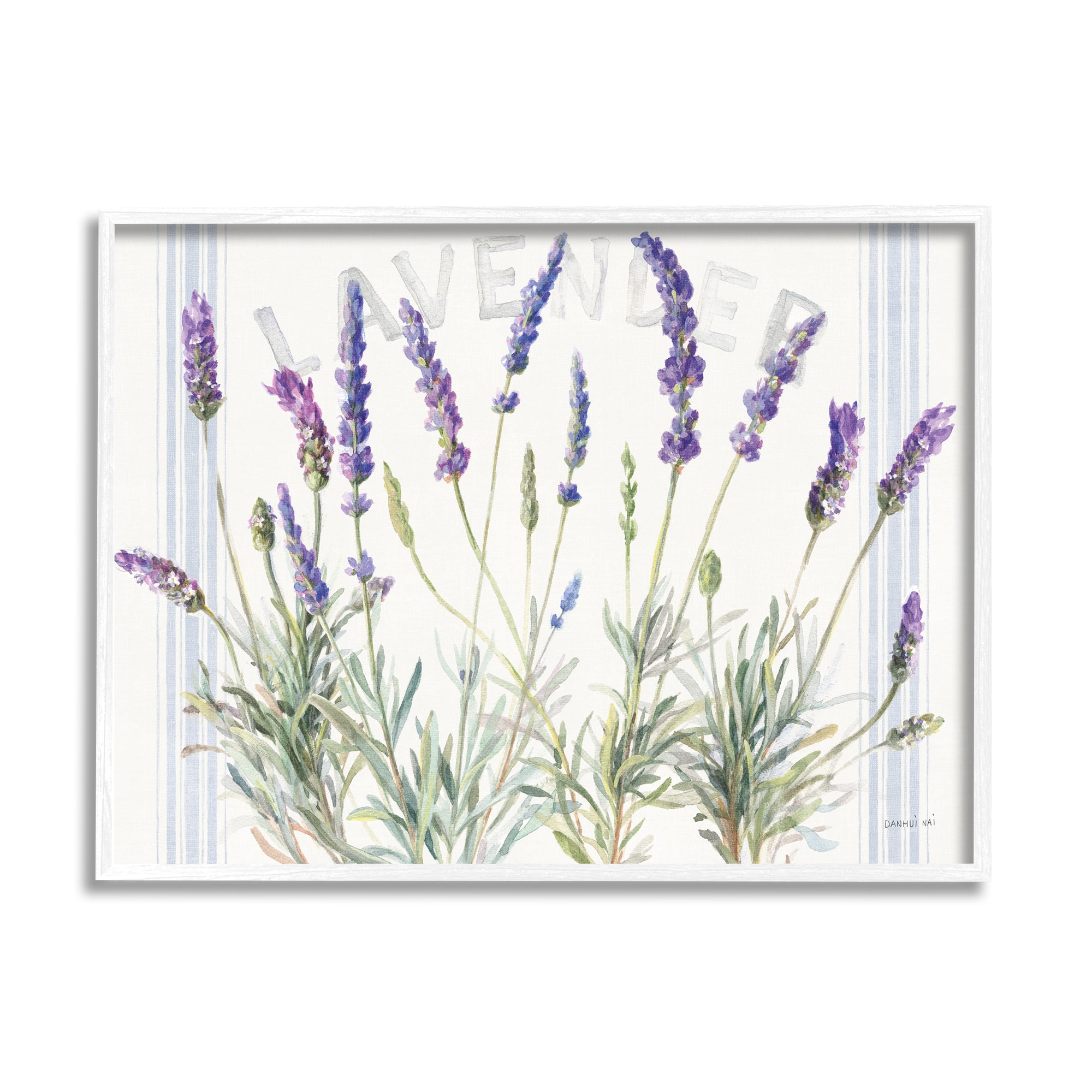 Stupell Industries Lavender Floral Cluster Farmhouse Bistro Stripes Framed Wall Art