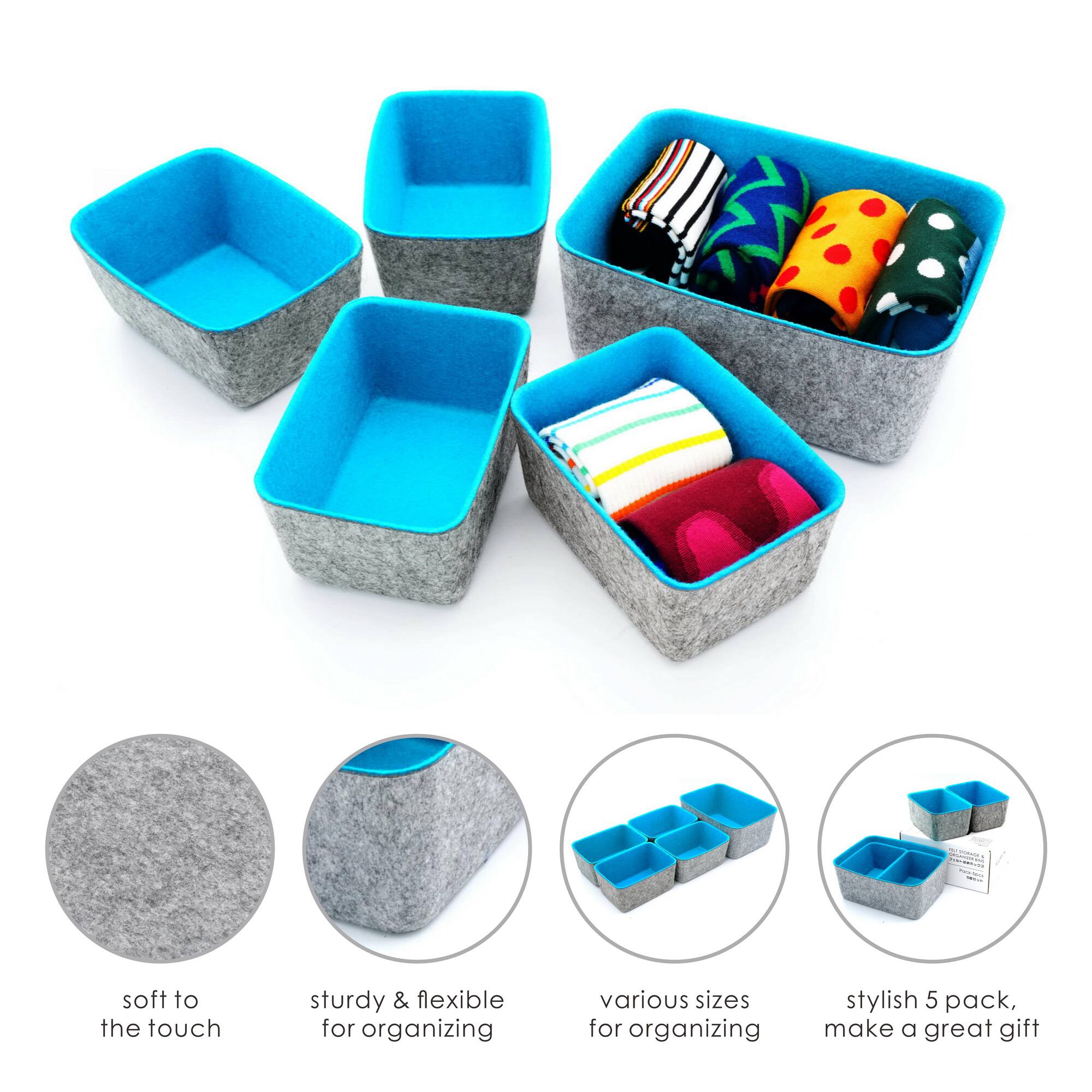 Welaxy Felt 5 Piece Drawer Organizer Bins