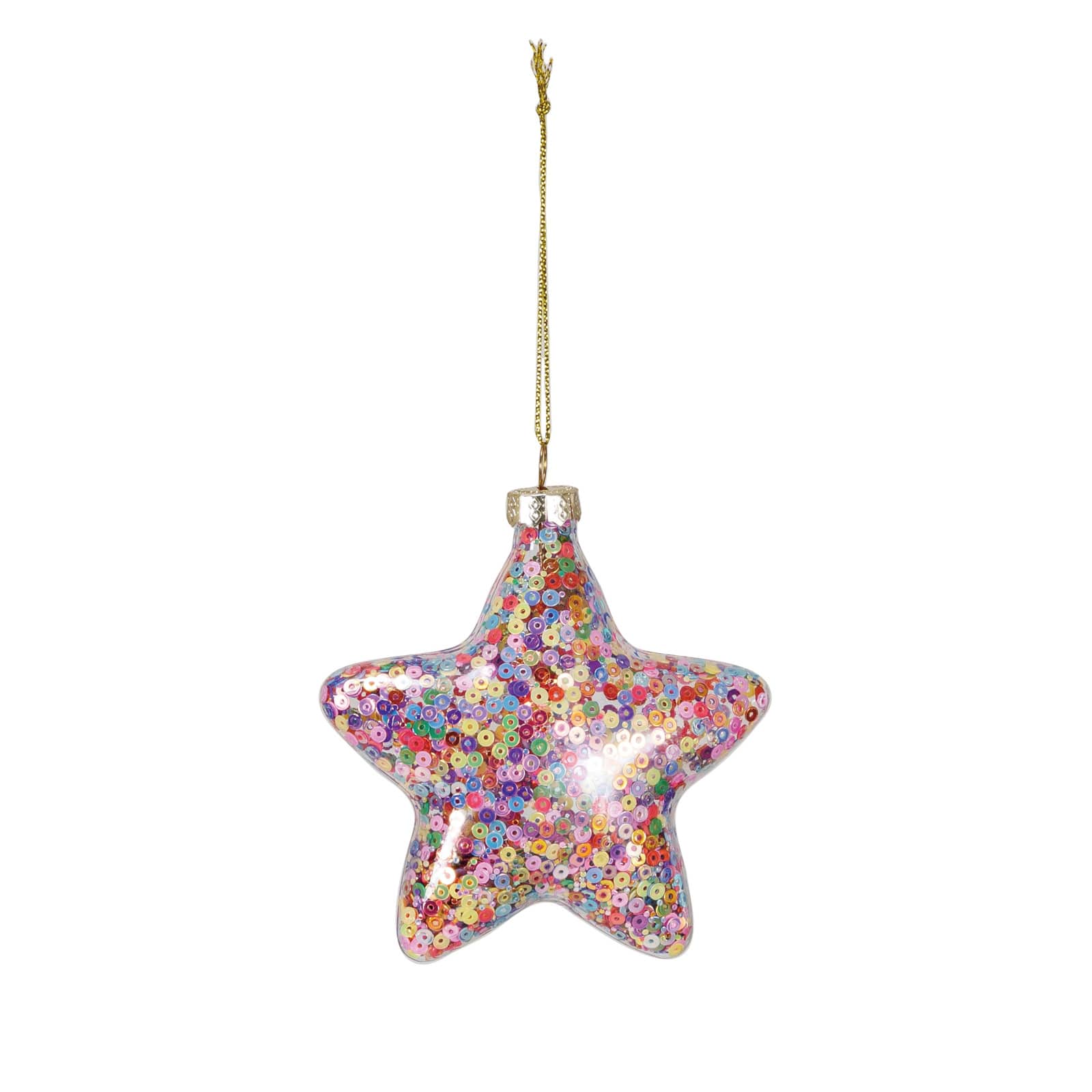 Hello Honey&#xAE; 3.25&#x22; Multicolor Star &#x26; Sequins Glass Ornament