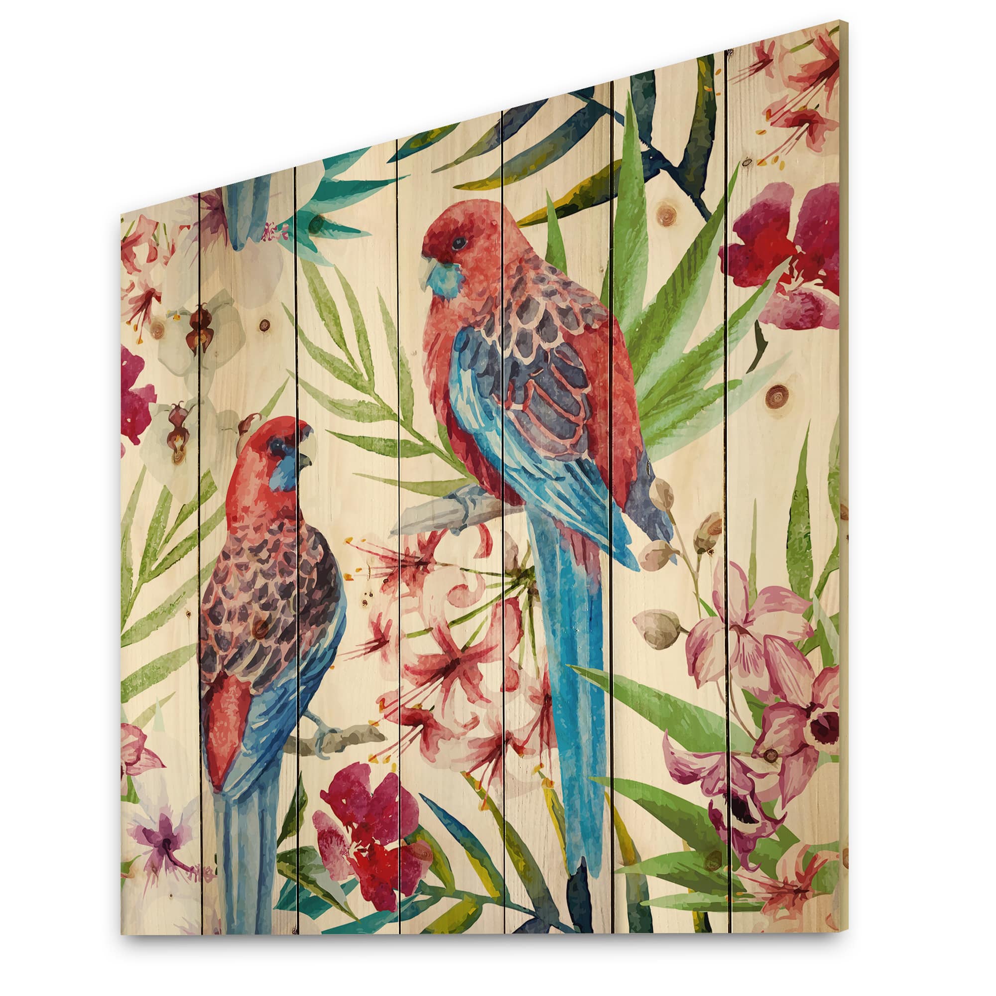 Designart - Rosella Bird - Traditional Print on Natural Pine Wood