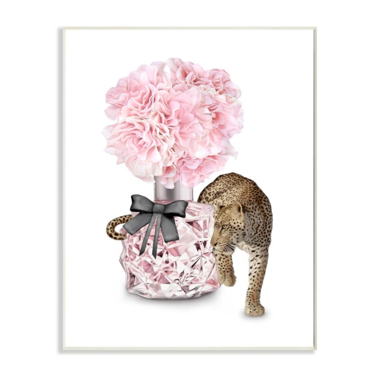 Stupell Industries Pink Fashion Floral Bouquet Leopard Wooden Wall Plaque