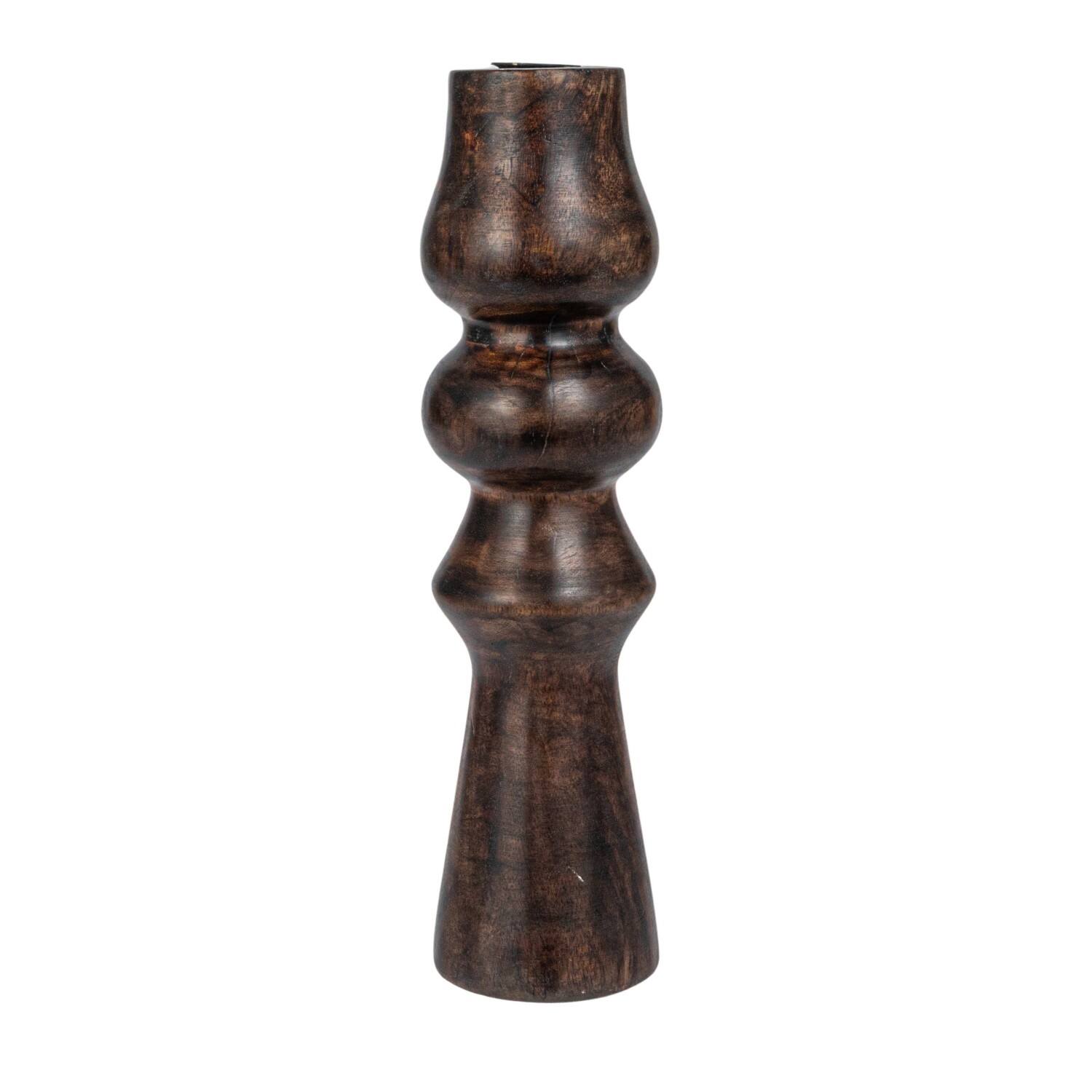 Hello Honey® 14" Decorative Espresso Finish Wood Hand-Carved Taper Candle Holder