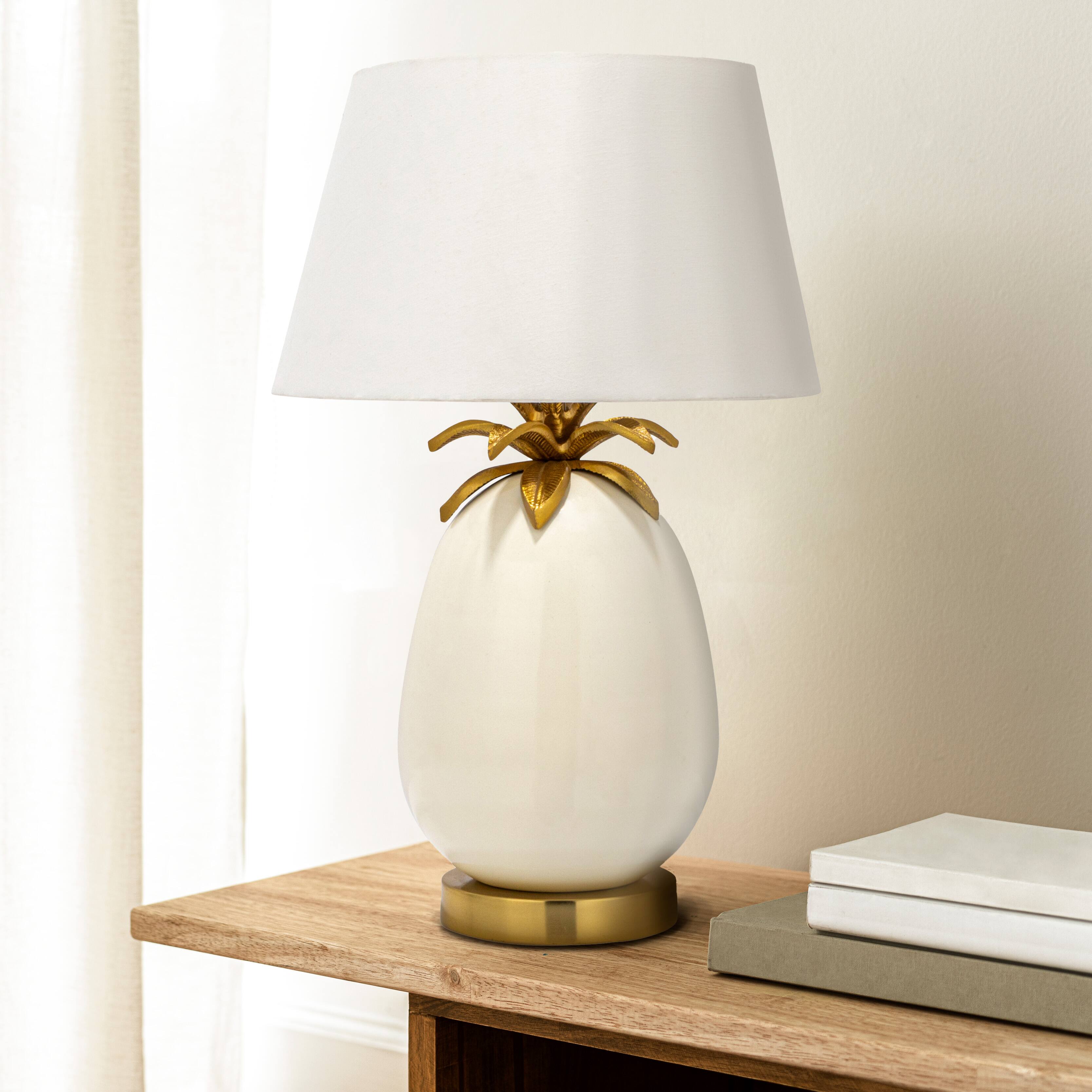 Hello Honey® 22" White & Gold Tropical Table Lamp with Pineapple Detail
