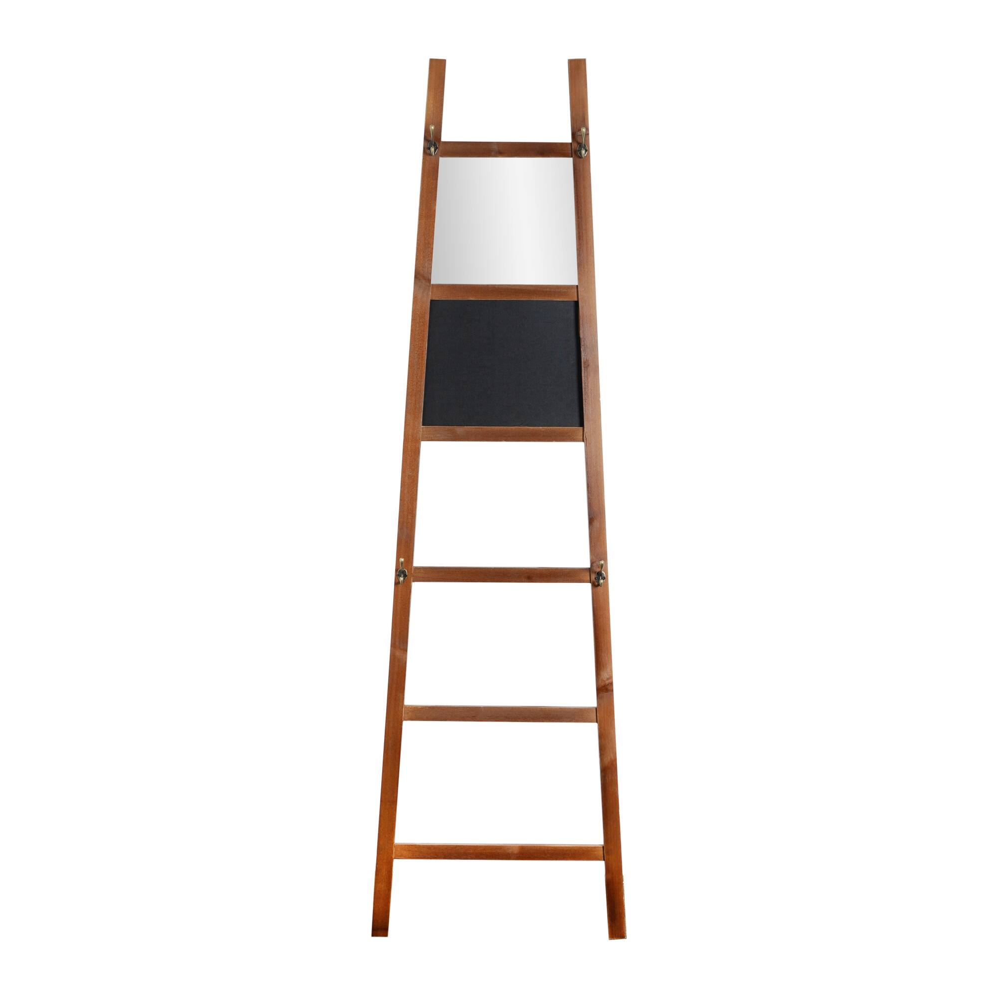 Wood Decorative Ladder Mirror with Chalkboard &#x26; Hooks - 68&#x22;