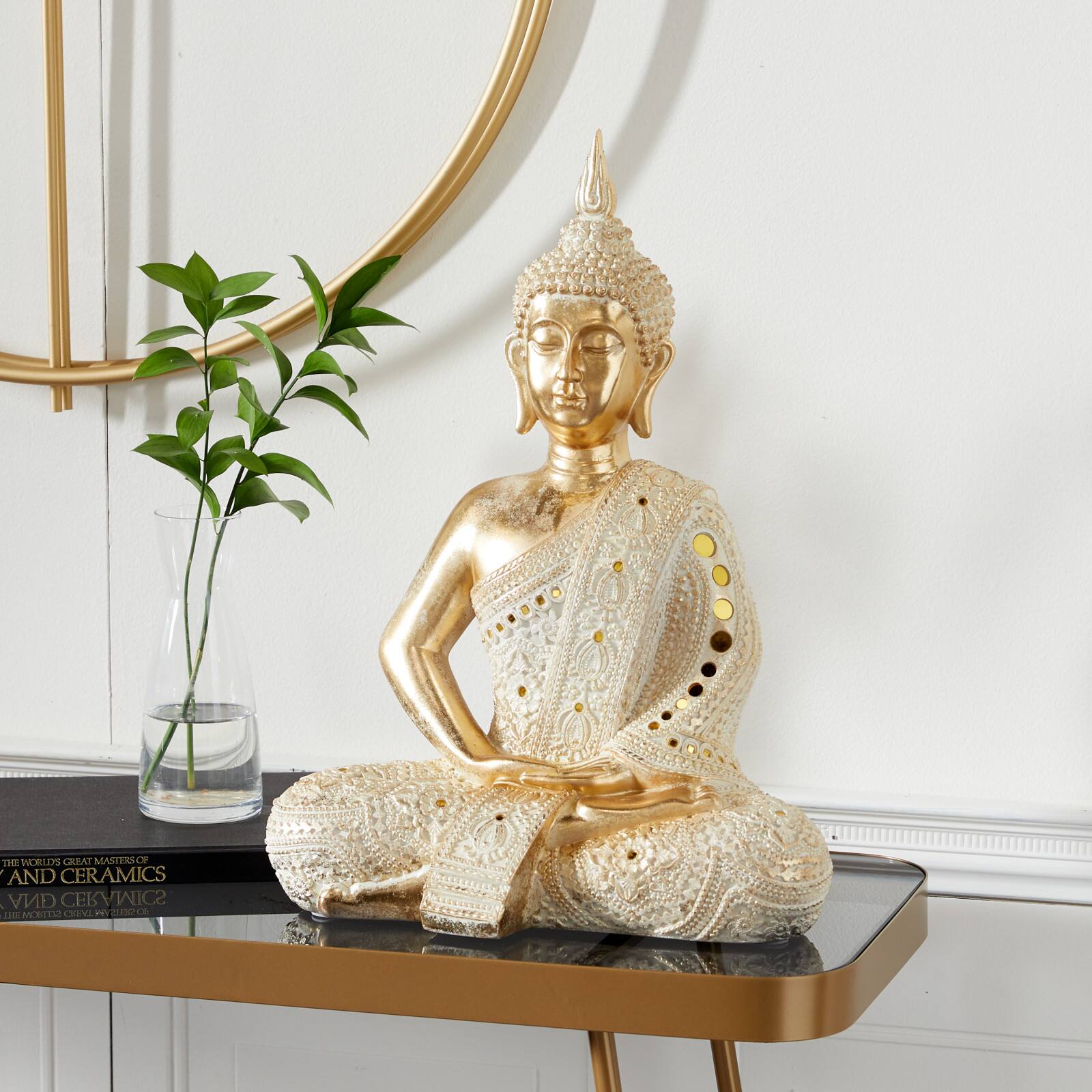 Gold Polystone Glam Sculpture, Buddha 20&#x22; x 14&#x22; x 9&#x22;