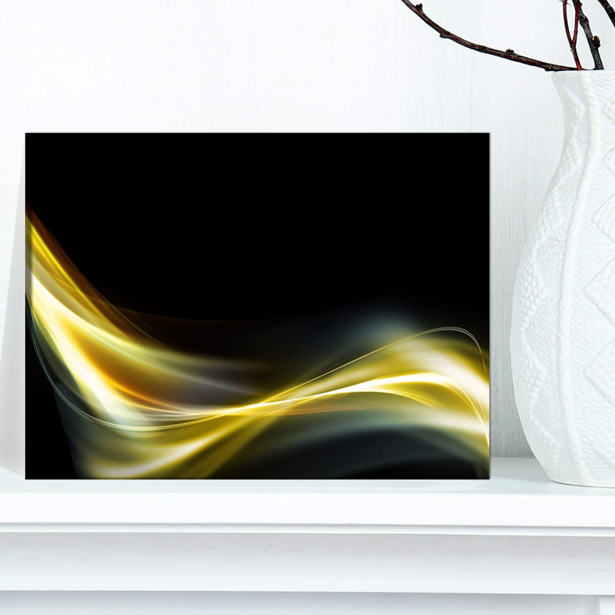 Designart - Gold in Black Upward Lines - Abstract Canvas art print