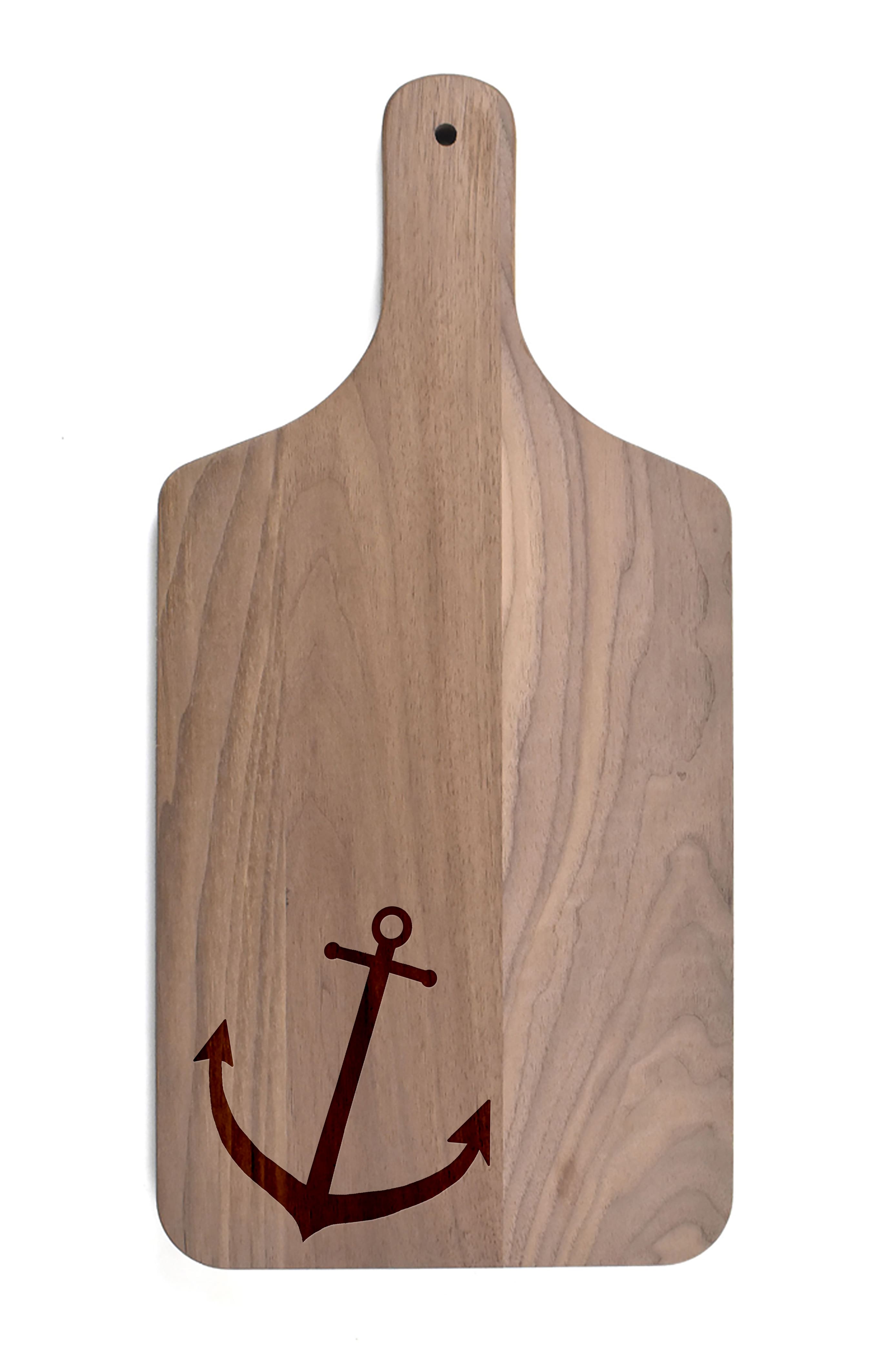 17" Anchor Icon Walnut Wood Paddle Cutting Board