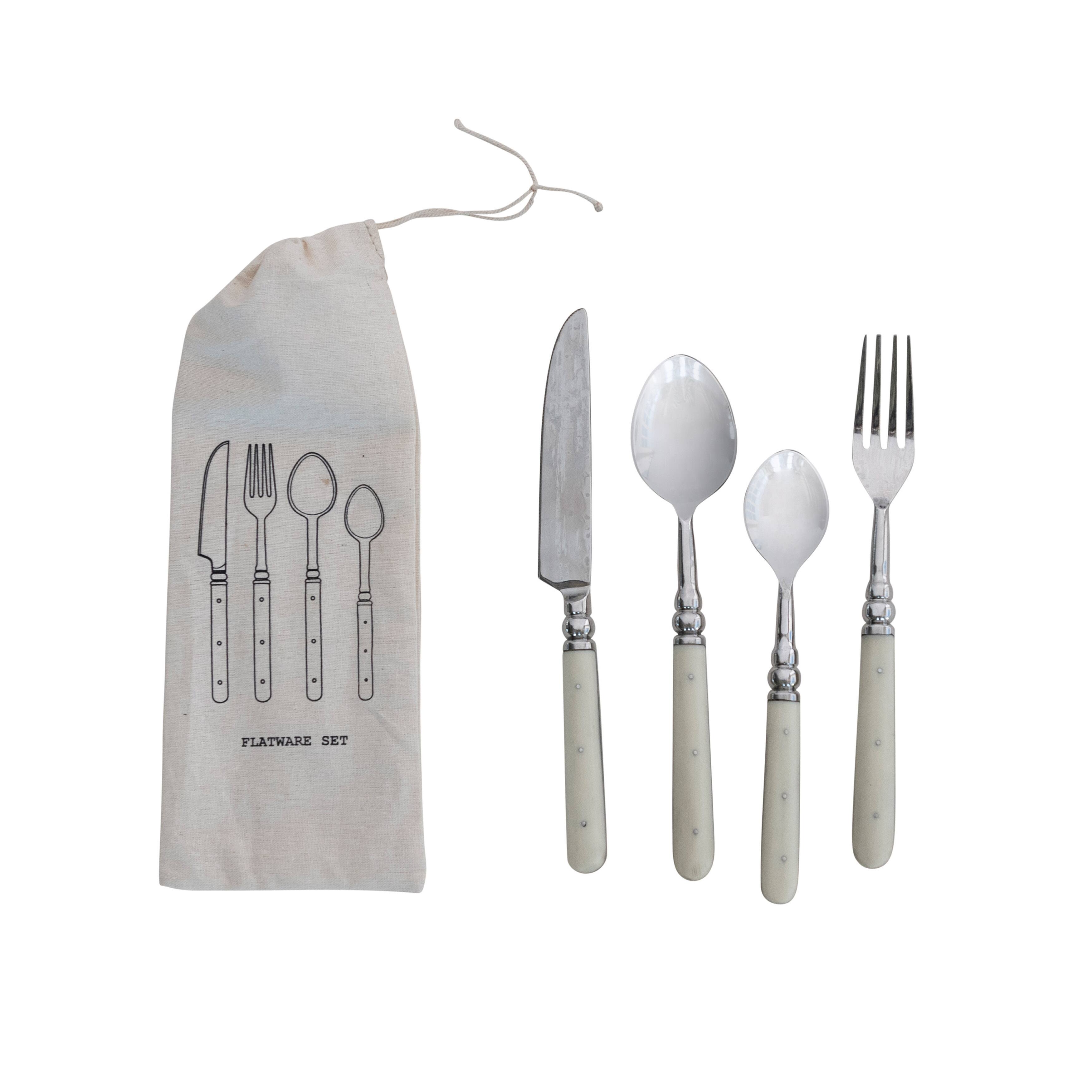 Hello Honey® Cream Farmhouse Stainless Steel Cutlery Set in Drawstring Bag