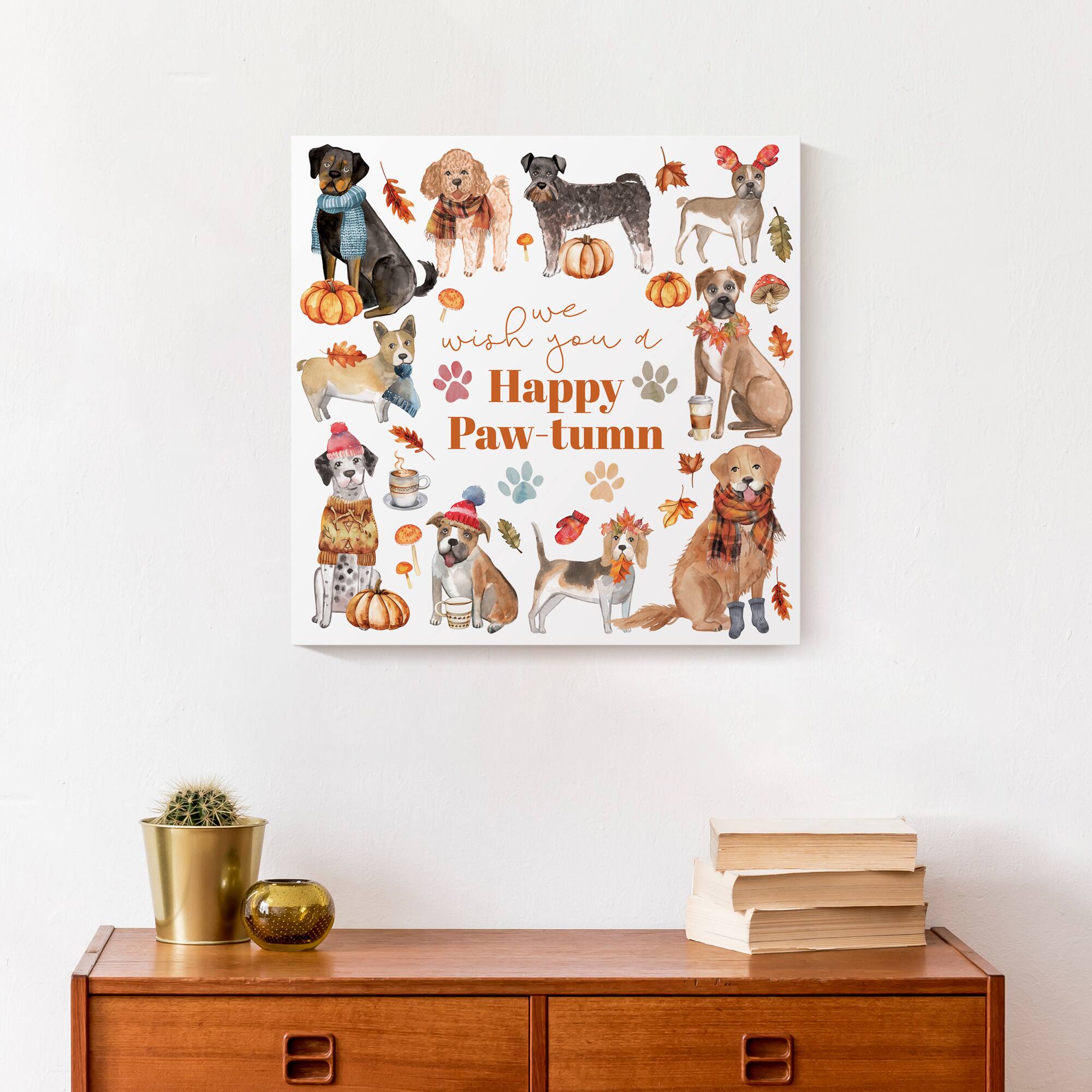 Happy Paw-tumn 16&#x22; x 16&#x22; Canvas Wall Art